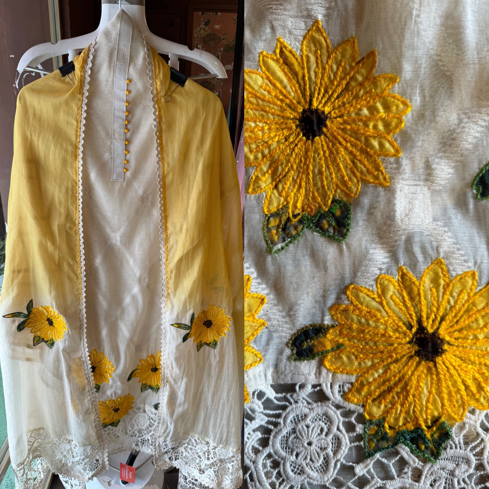 Self weaved Pure organic cotton shirt with neck Patti and potli button detailings on the neckline