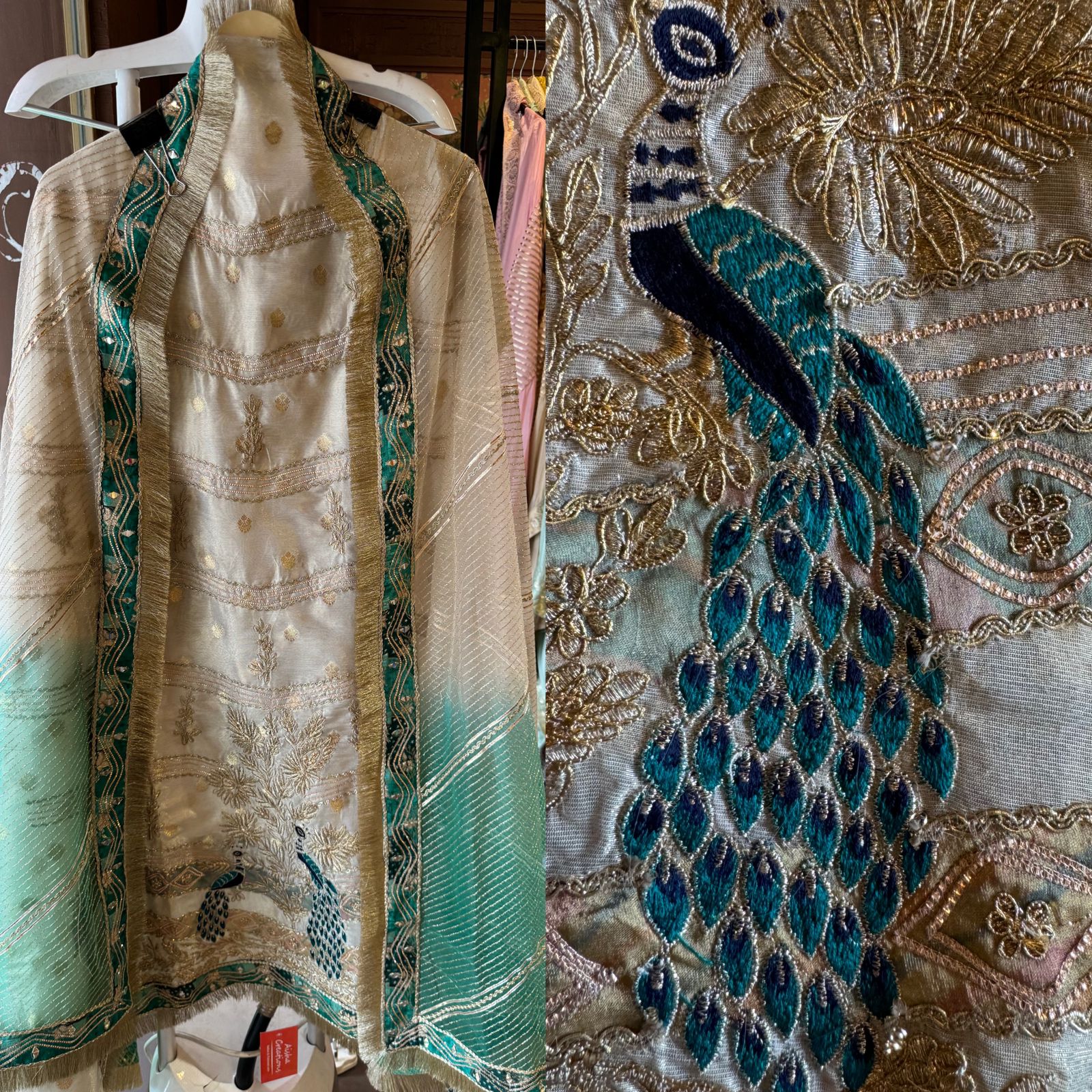 Pure chanderi Shirt gold in colour with complete zari work