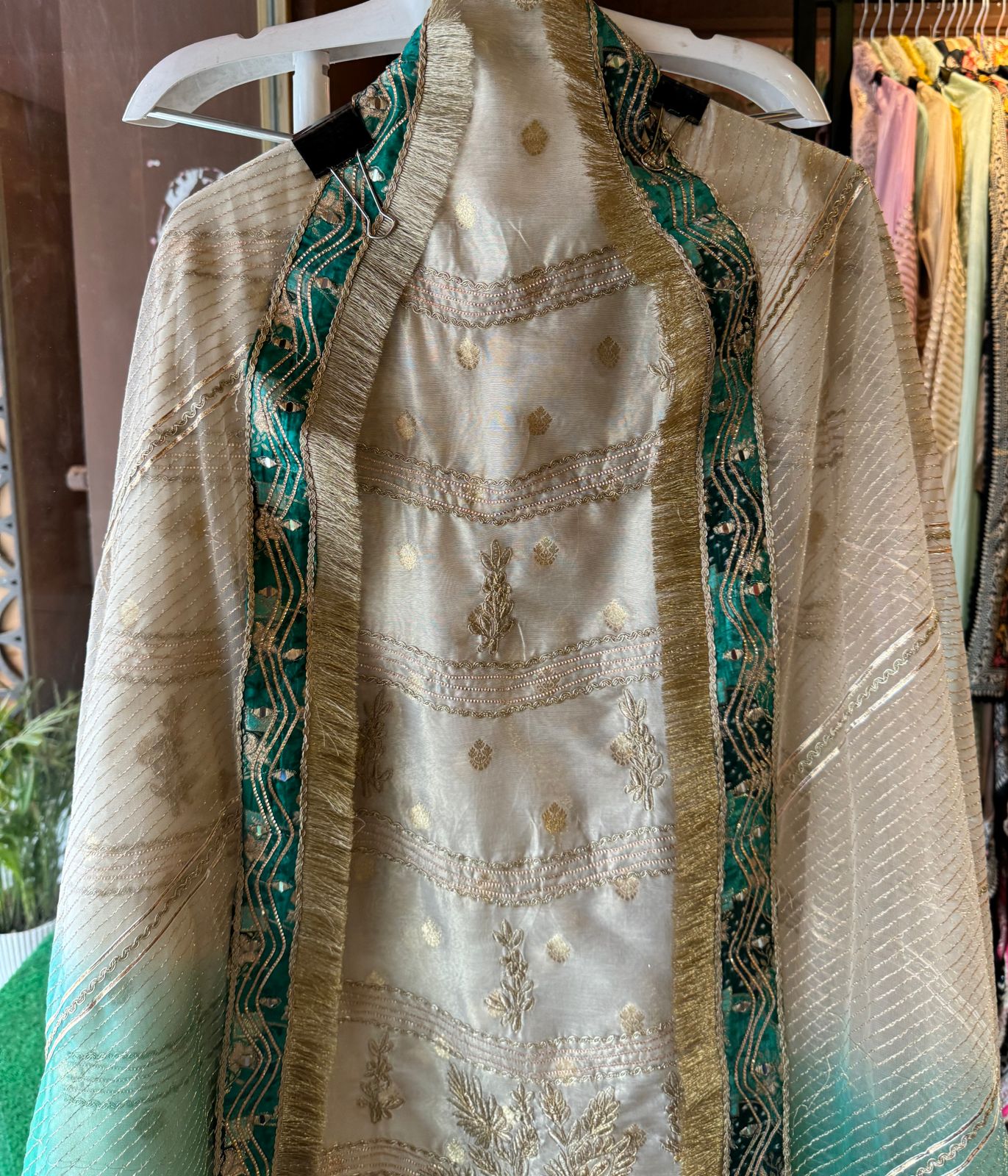 Pure chanderi Shirt gold in colour with complete zari work