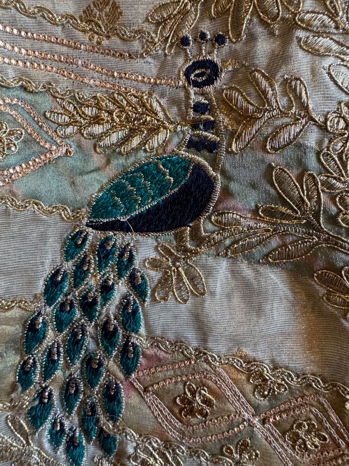 Pure chanderi Shirt gold in colour with complete zari work