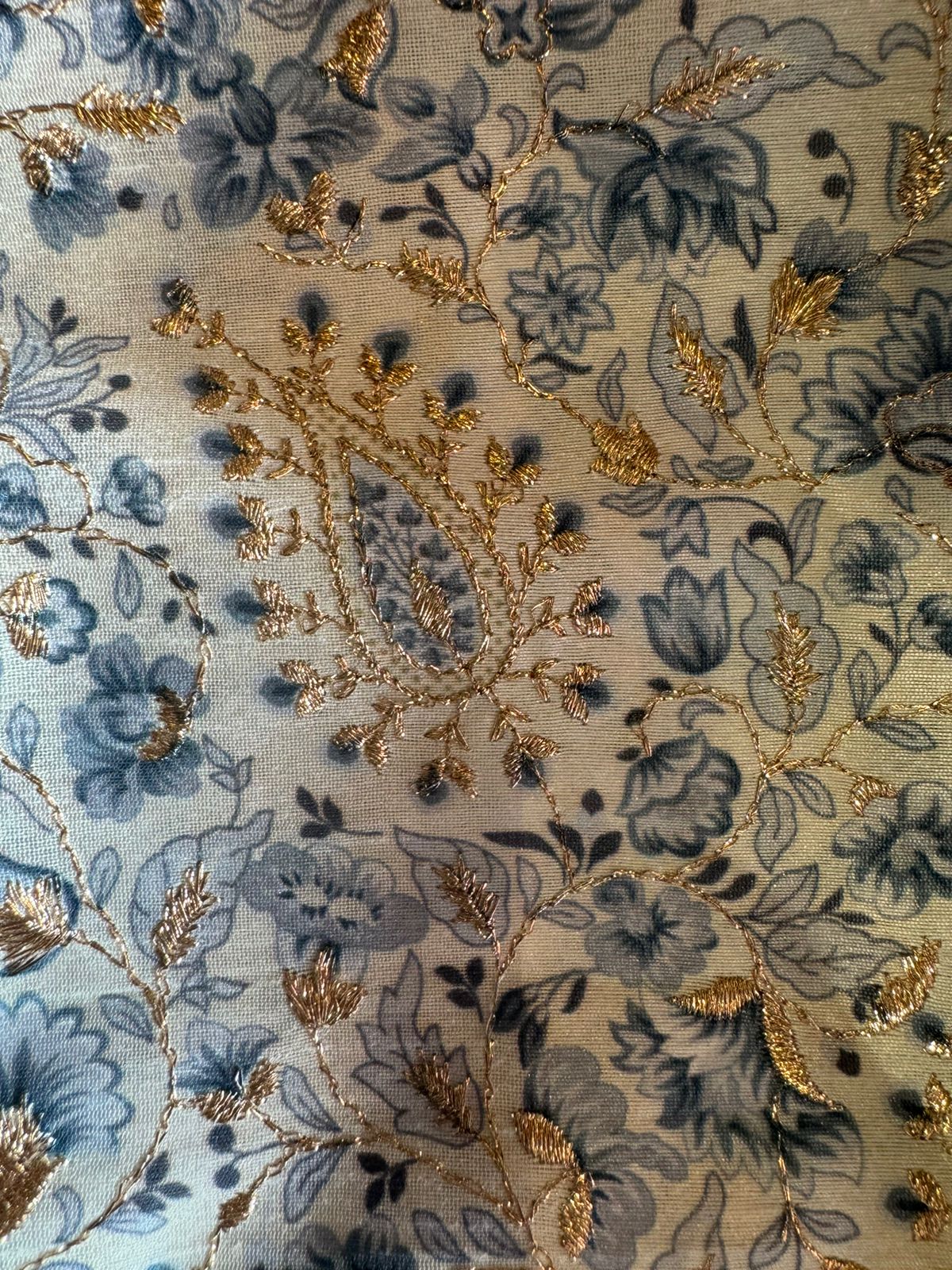 Pure chanderi Shirt with beautiful digital Print and zari embroidery on the full shirt front