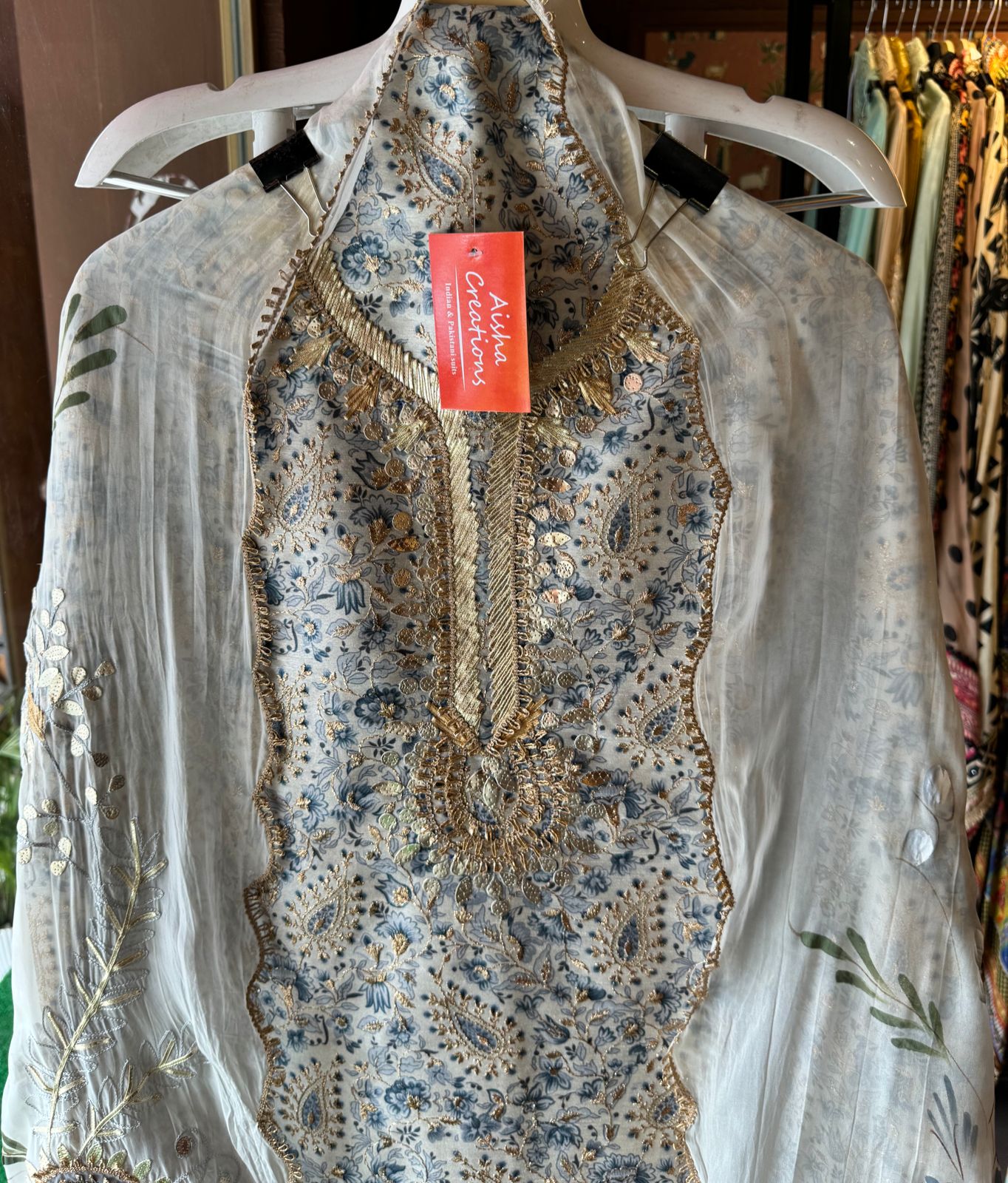 Pure chanderi Shirt with beautiful digital Print and zari embroidery on the full shirt front