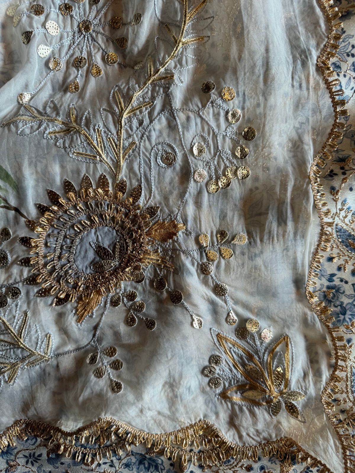 Pure chanderi Shirt with beautiful digital Print and zari embroidery on the full shirt front