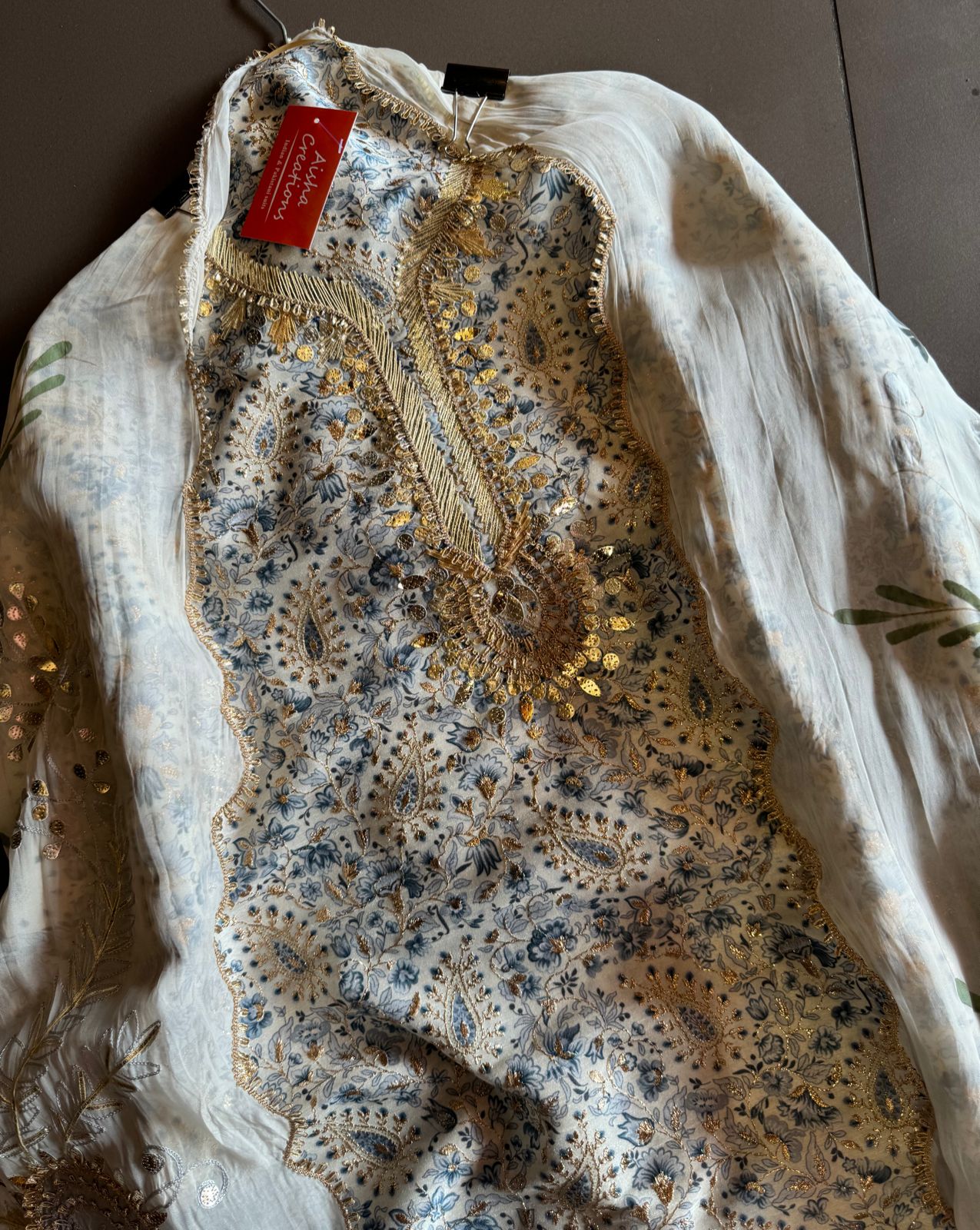 Pure chanderi Shirt with beautiful digital Print and zari embroidery on the full shirt front