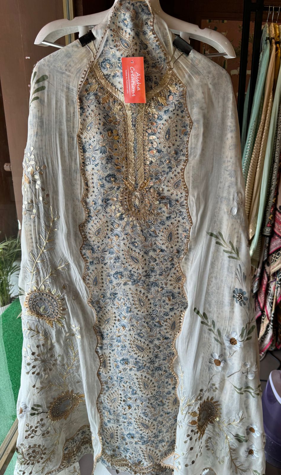 Pure chanderi Shirt with beautiful digital Print and zari embroidery on the full shirt front