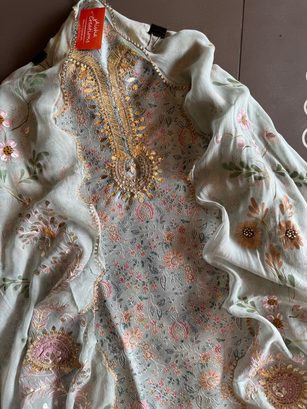 Pure chanderi Shirt with beautiful digital Print and zari embroidery on the full shirt front