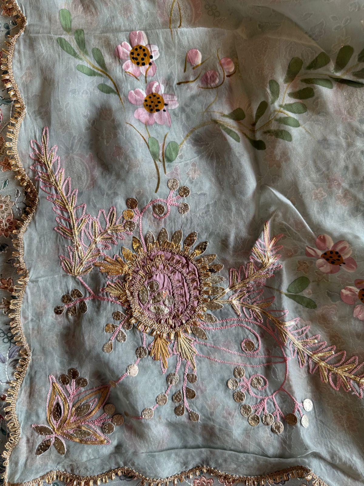 Pure chanderi Shirt with beautiful digital Print and zari embroidery on the full shirt front