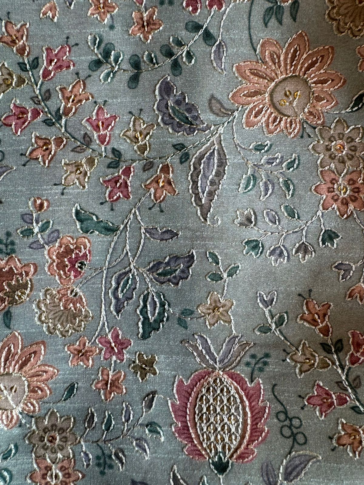 Pure chanderi Shirt with beautiful digital Print and zari embroidery on the full shirt front