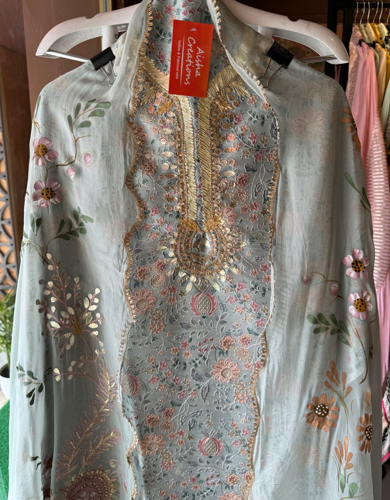 Pure chanderi Shirt with beautiful digital Print and zari embroidery on the full shirt front