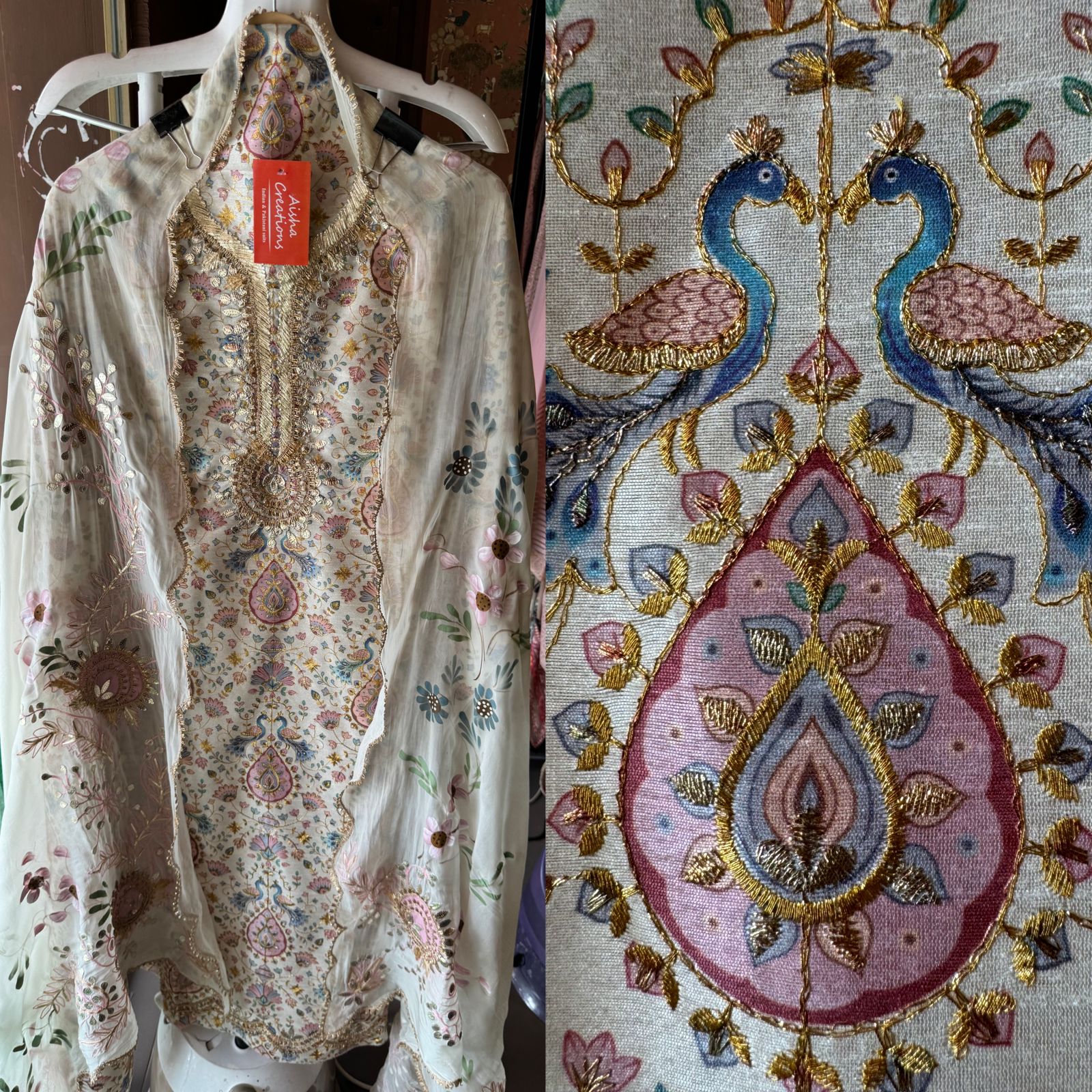 Pure chanderi Shirt with beautiful digital Print and zari embroidery on the full shirt front