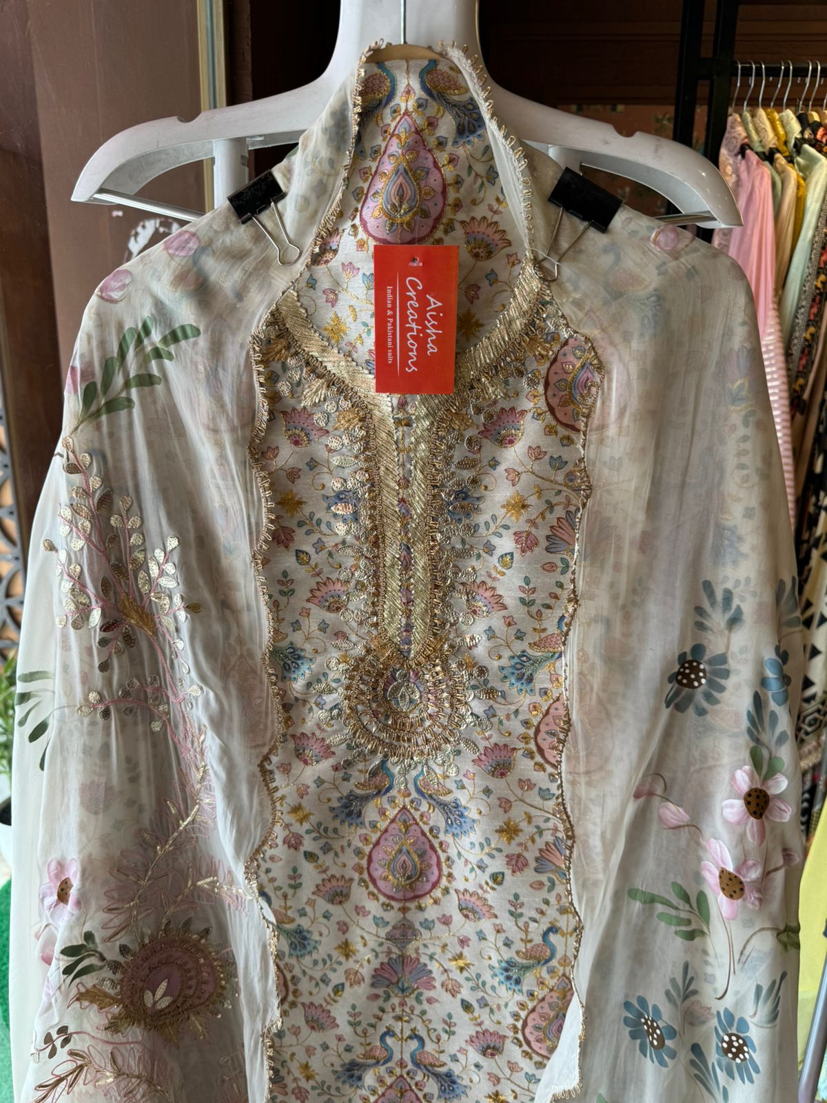 Pure chanderi Shirt with beautiful digital Print and zari embroidery on the full shirt front