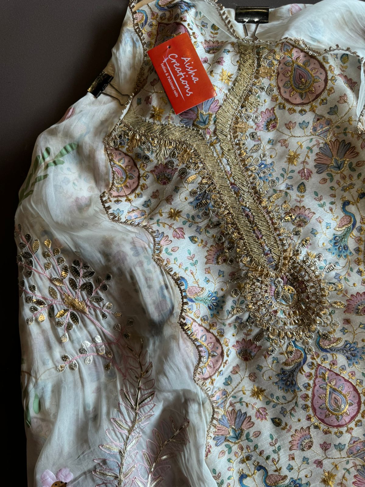 Pure chanderi Shirt with beautiful digital Print and zari embroidery on the full shirt front