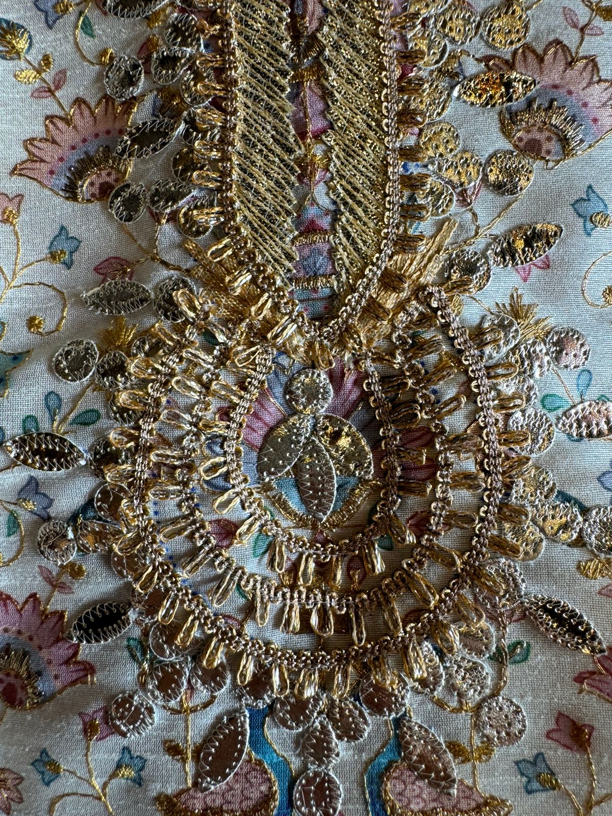 Pure chanderi Shirt with beautiful digital Print and zari embroidery on the full shirt front