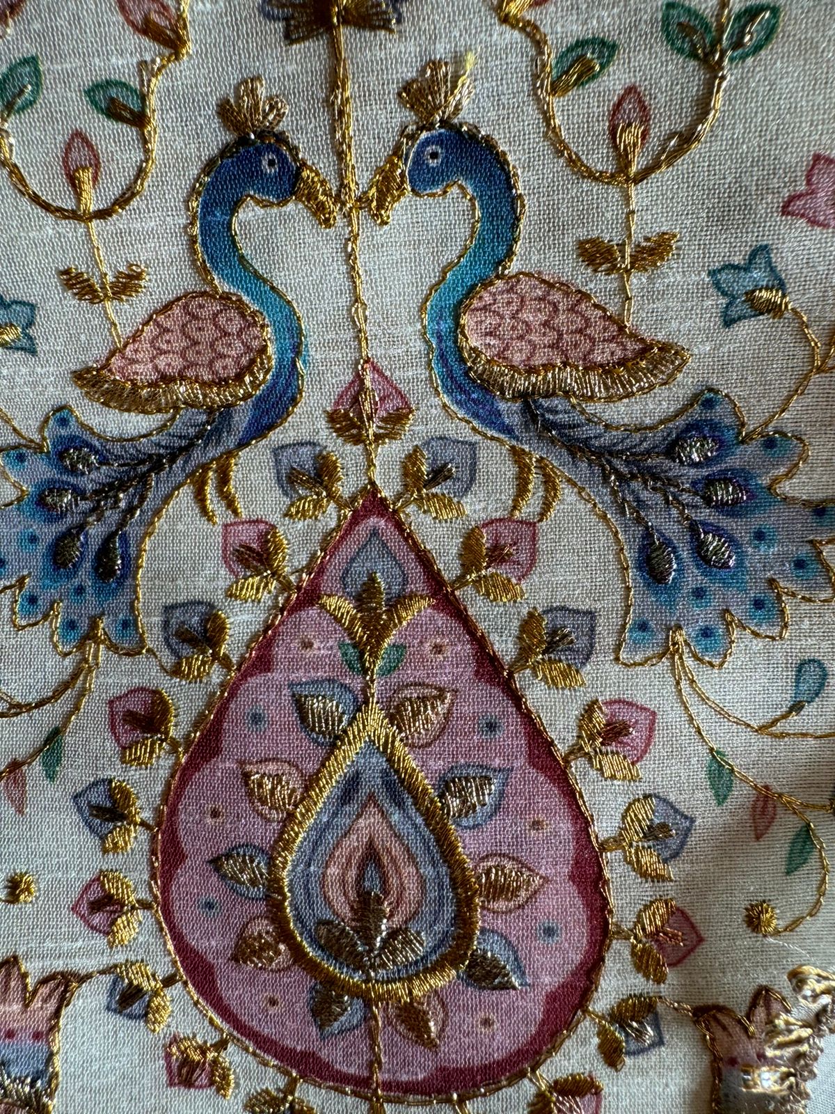 Pure chanderi Shirt with beautiful digital Print and zari embroidery on the full shirt front