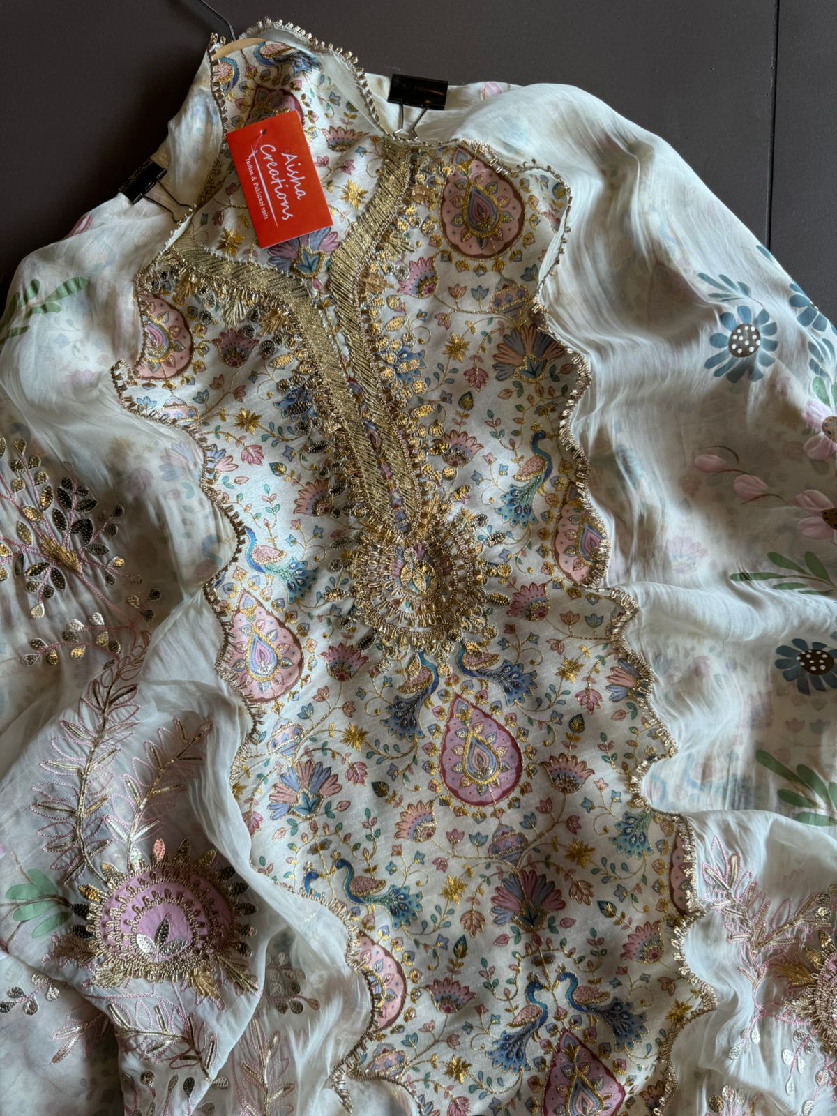 Pure chanderi Shirt with beautiful digital Print and zari embroidery on the full shirt front