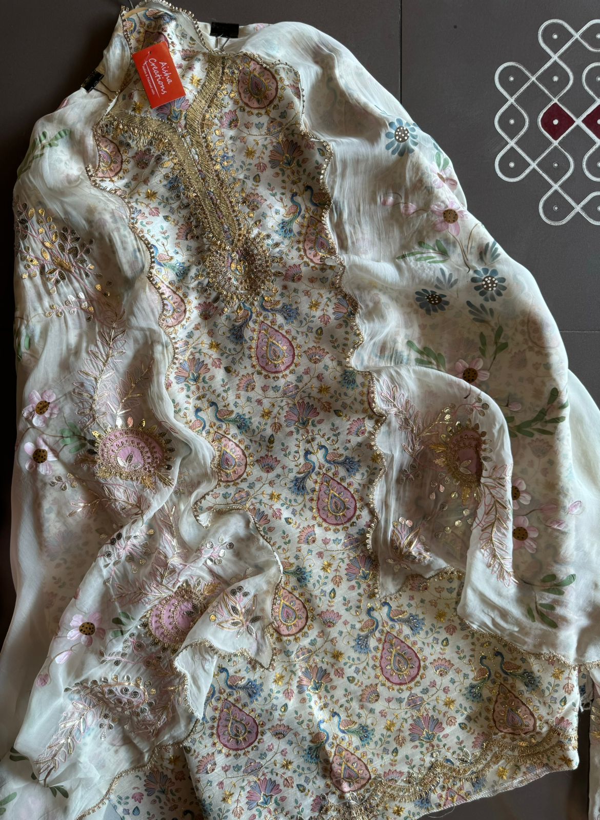 Pure chanderi Shirt with beautiful digital Print and zari embroidery on the full shirt front