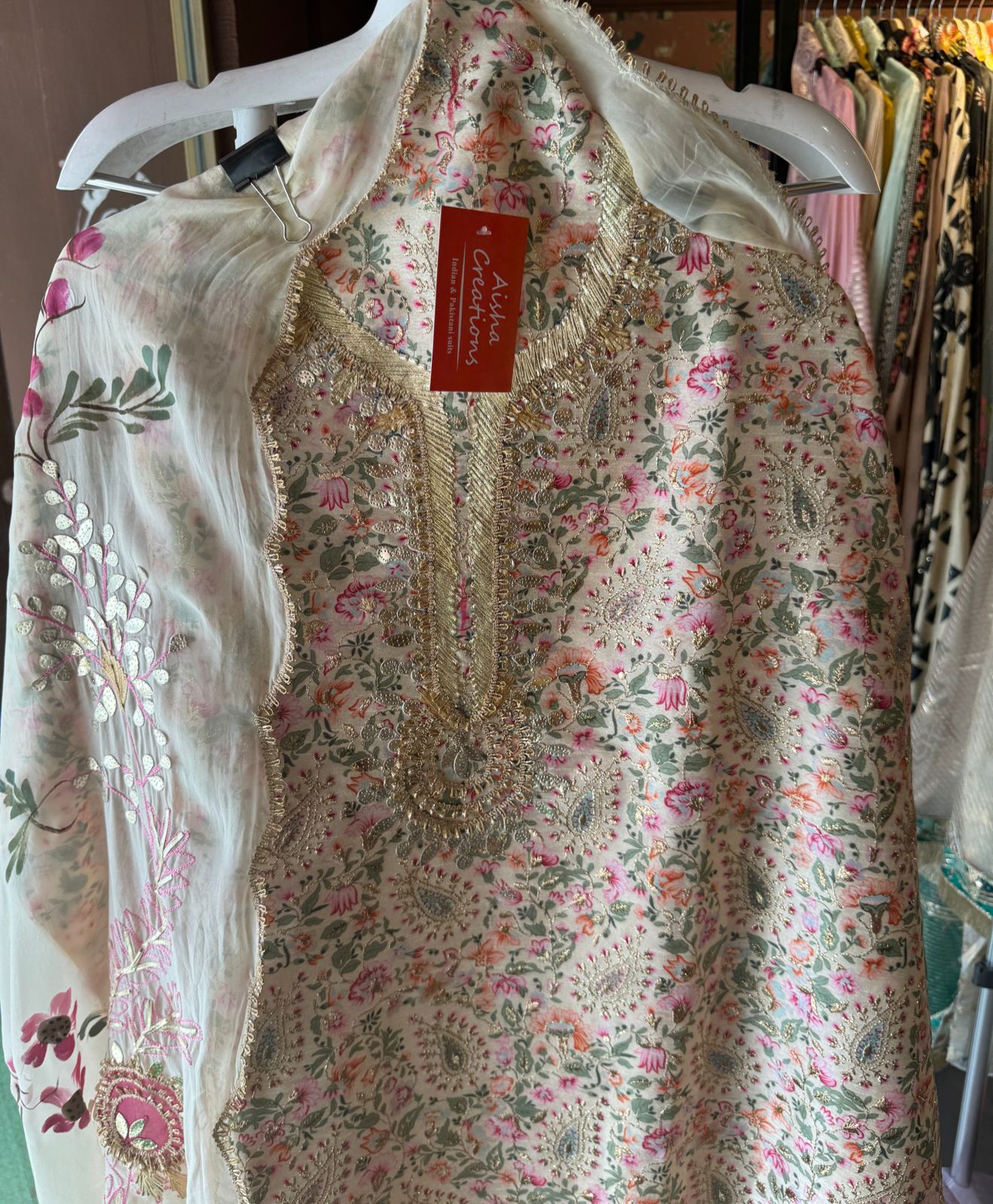 Pure chanderi Shirt with beautiful digital Print and zari embroidery on the full shirt front
