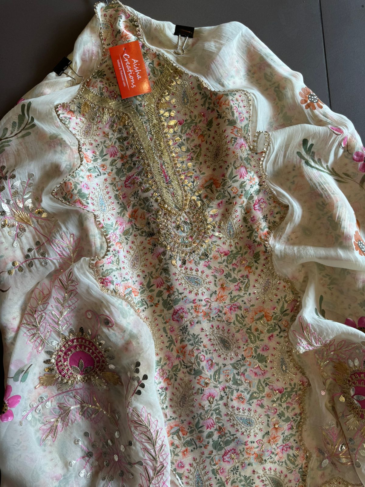 Pure chanderi Shirt with beautiful digital Print and zari embroidery on the full shirt front