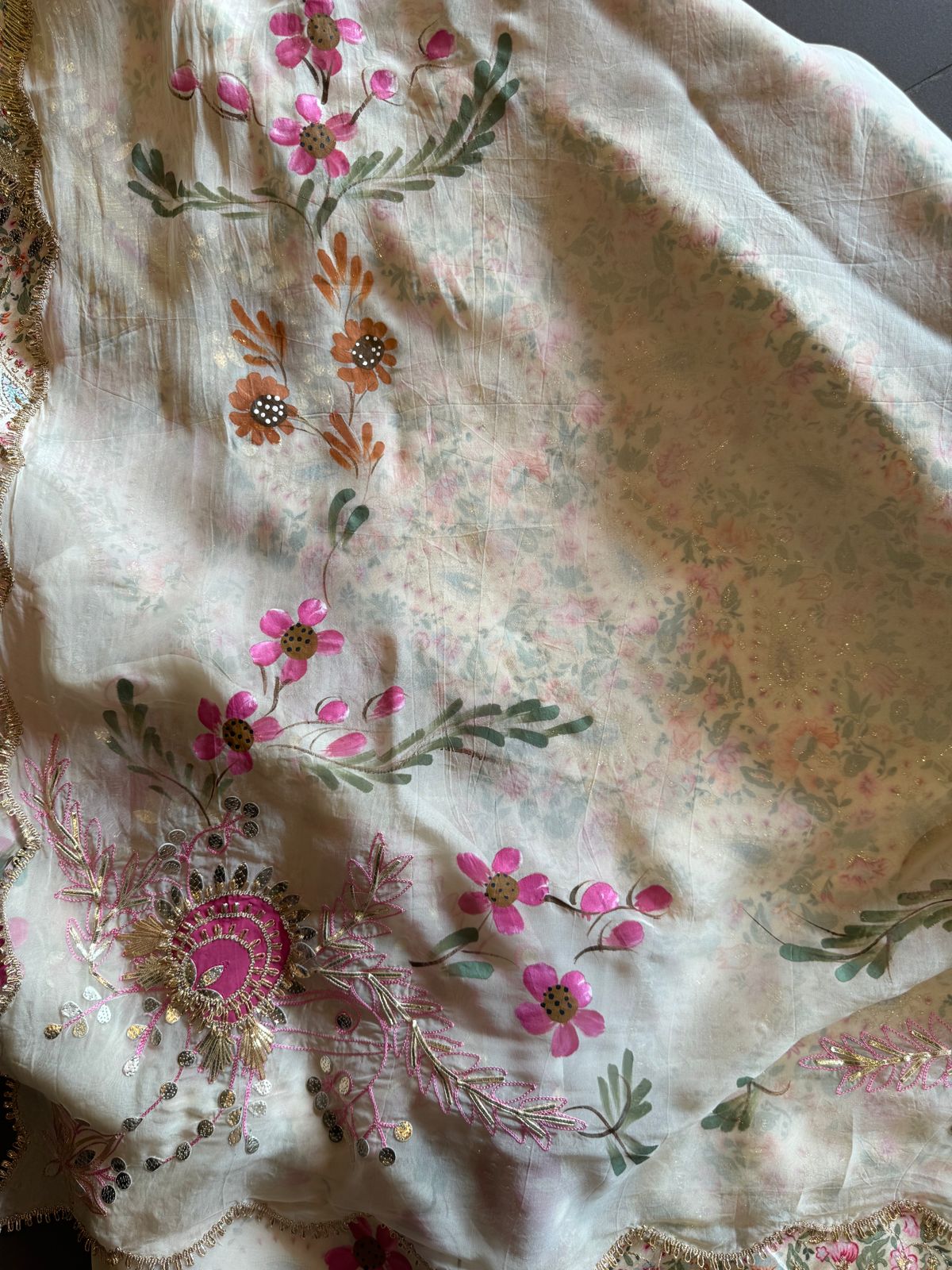 Pure chanderi Shirt with beautiful digital Print and zari embroidery on the full shirt front