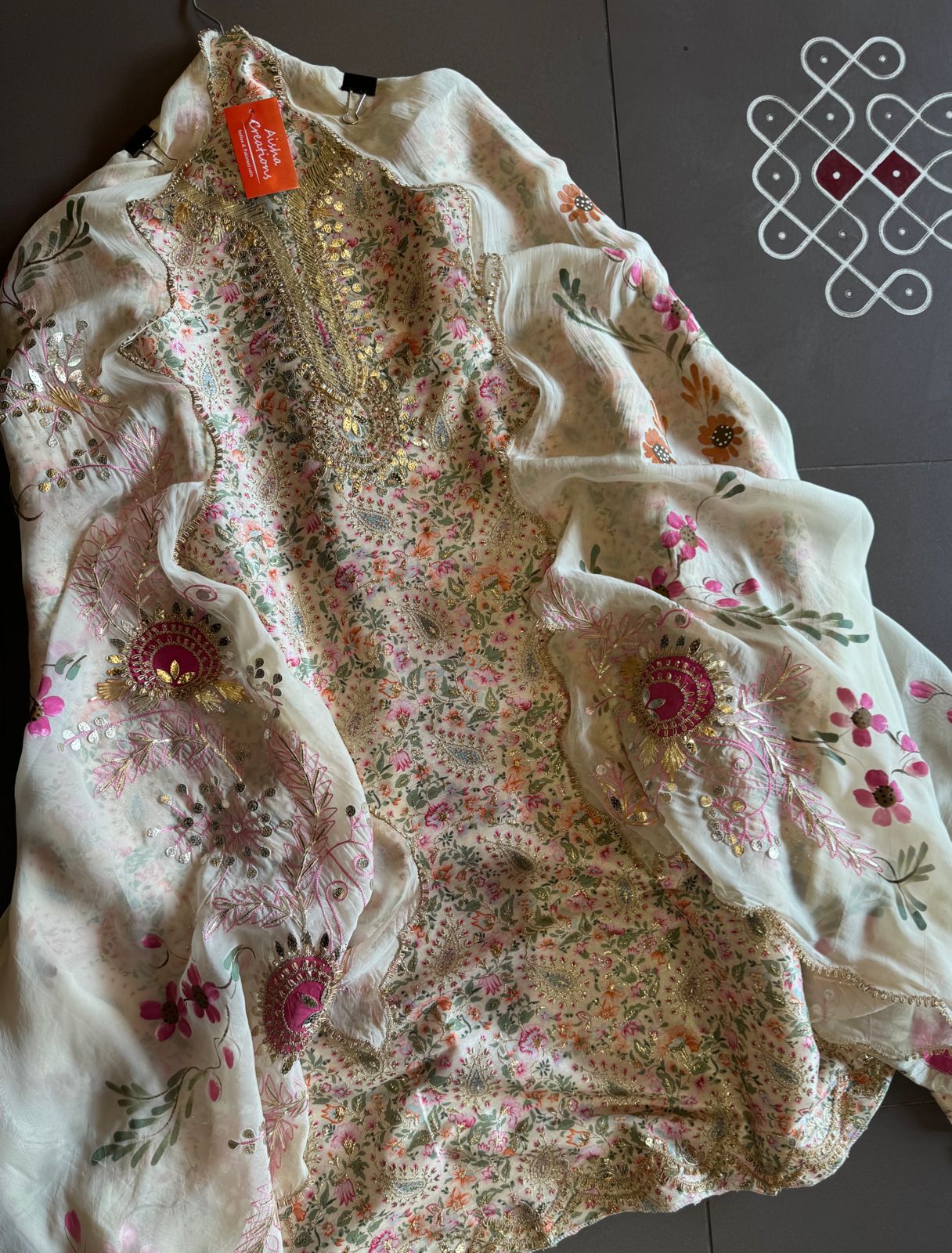 Pure chanderi Shirt with beautiful digital Print and zari embroidery on the full shirt front