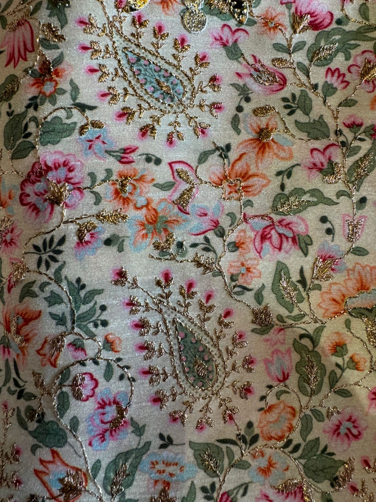 Pure chanderi Shirt with beautiful digital Print and zari embroidery on the full shirt front