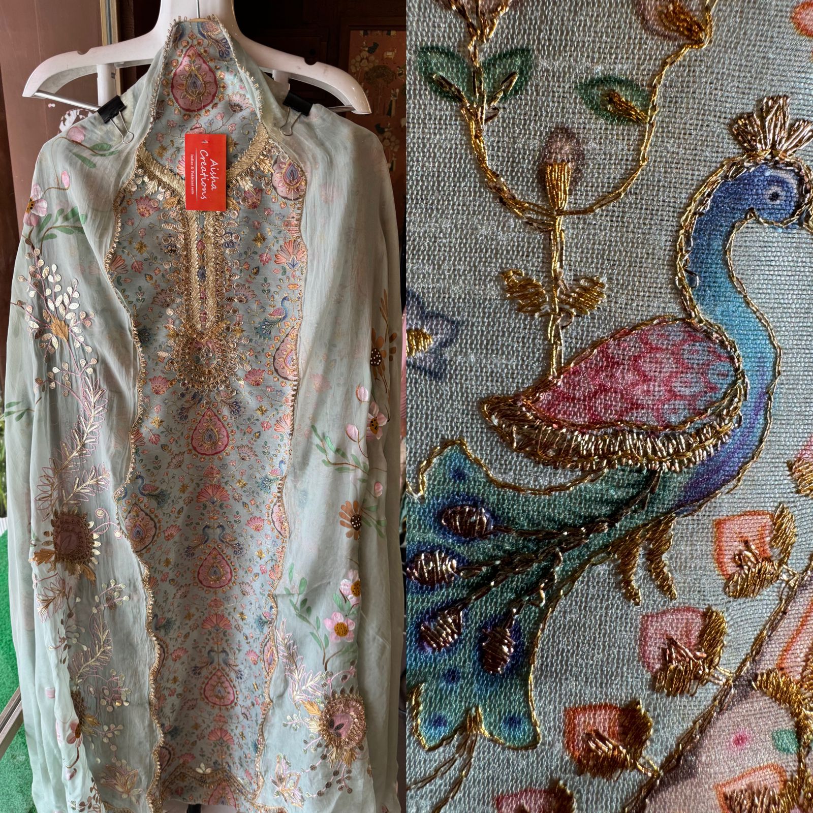 Pure chanderi Shirt with beautiful digital Print and zari embroidery on the full shirt front