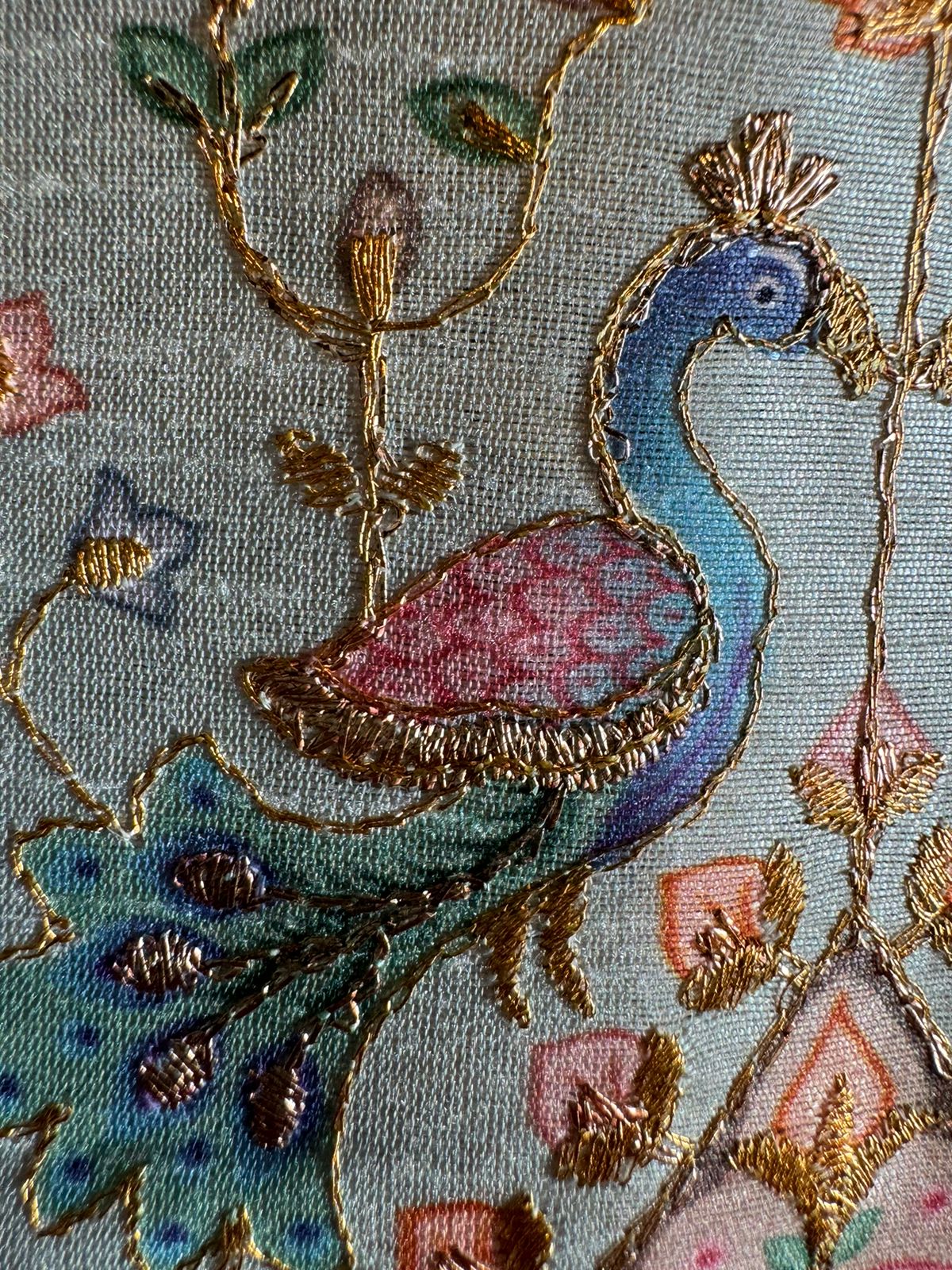 Pure chanderi Shirt with beautiful digital Print and zari embroidery on the full shirt front