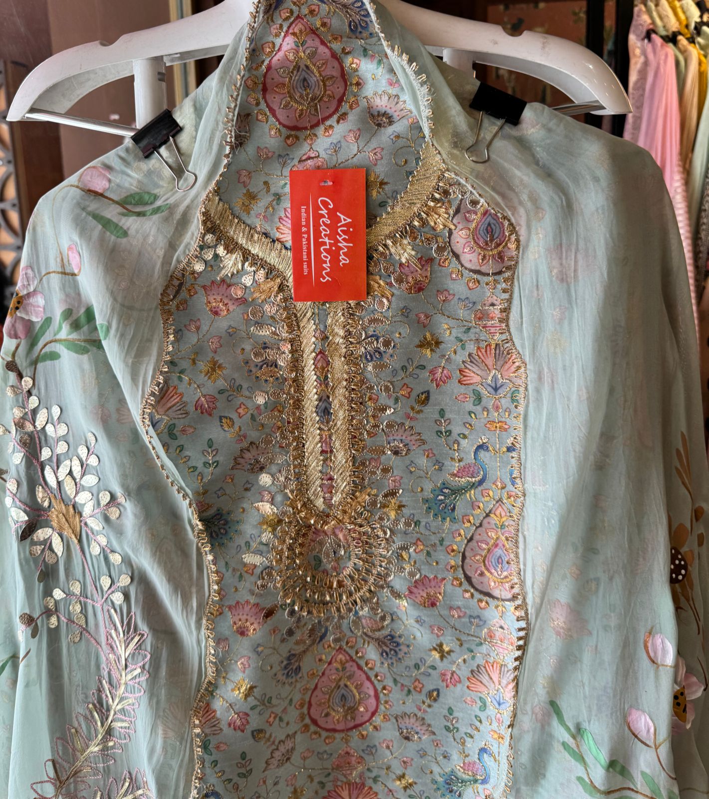 Pure chanderi Shirt with beautiful digital Print and zari embroidery on the full shirt front