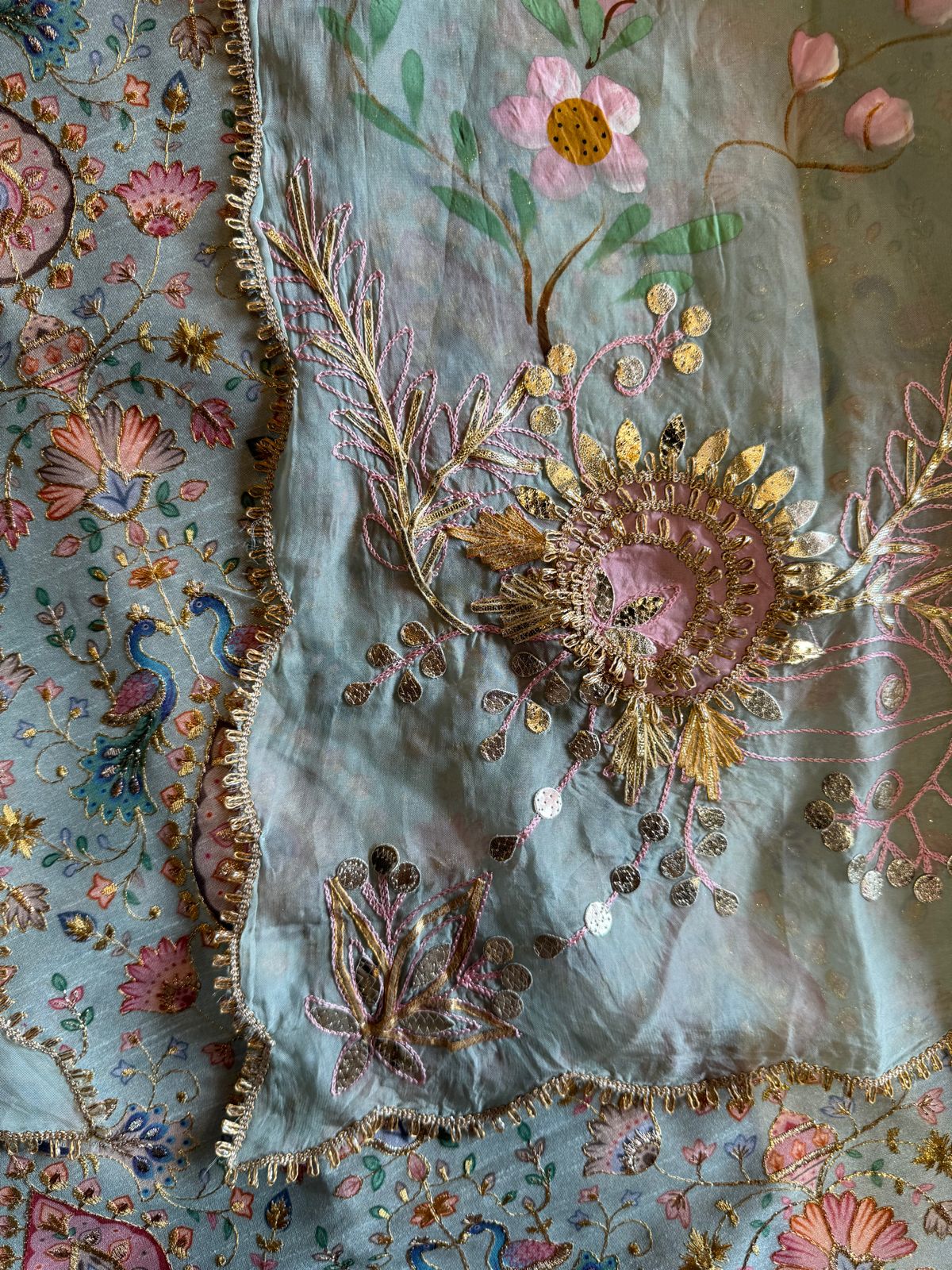 Pure chanderi Shirt with beautiful digital Print and zari embroidery on the full shirt front