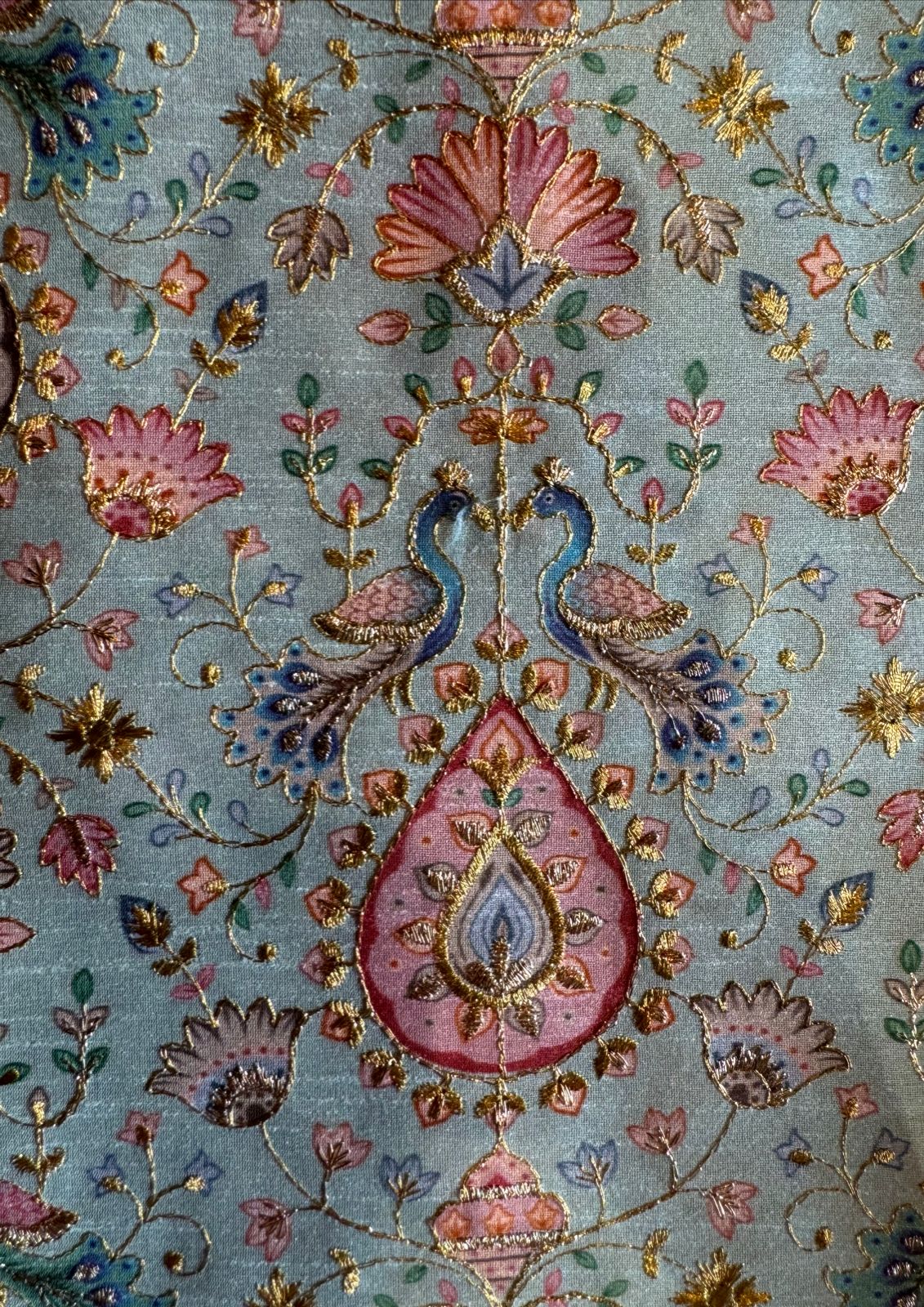 Pure chanderi Shirt with beautiful digital Print and zari embroidery on the full shirt front