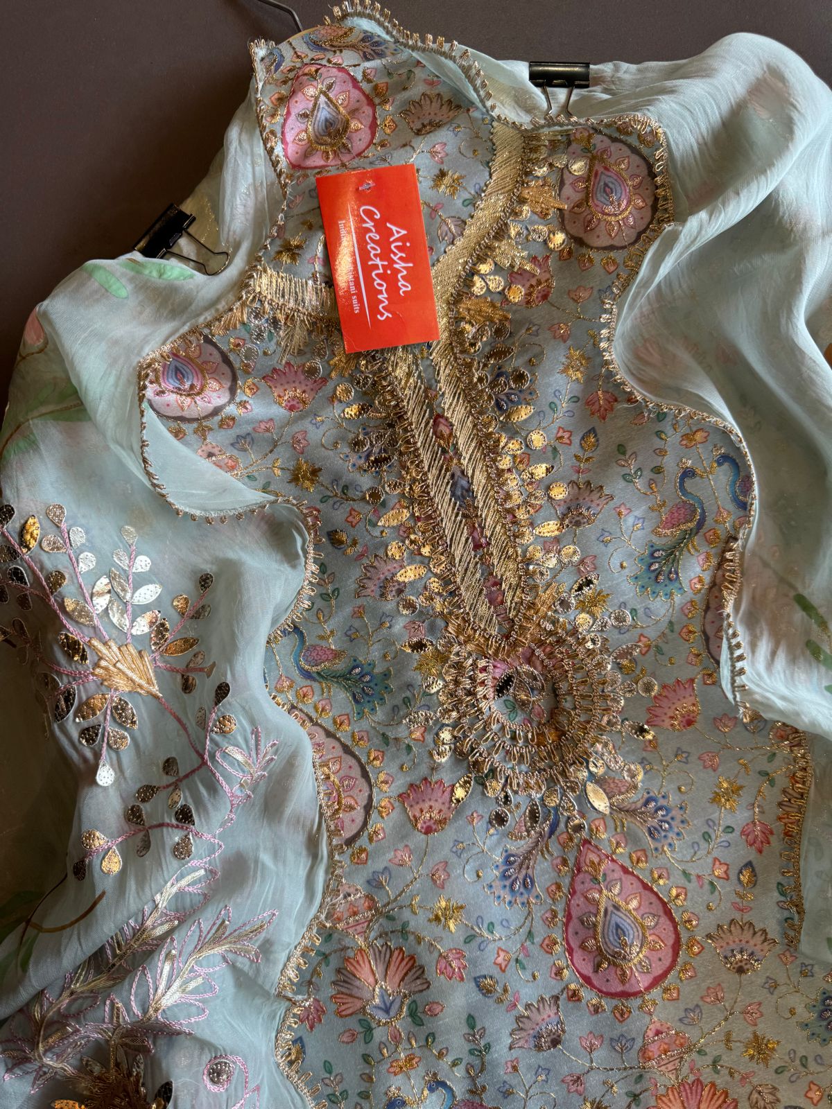 Pure chanderi Shirt with beautiful digital Print and zari embroidery on the full shirt front