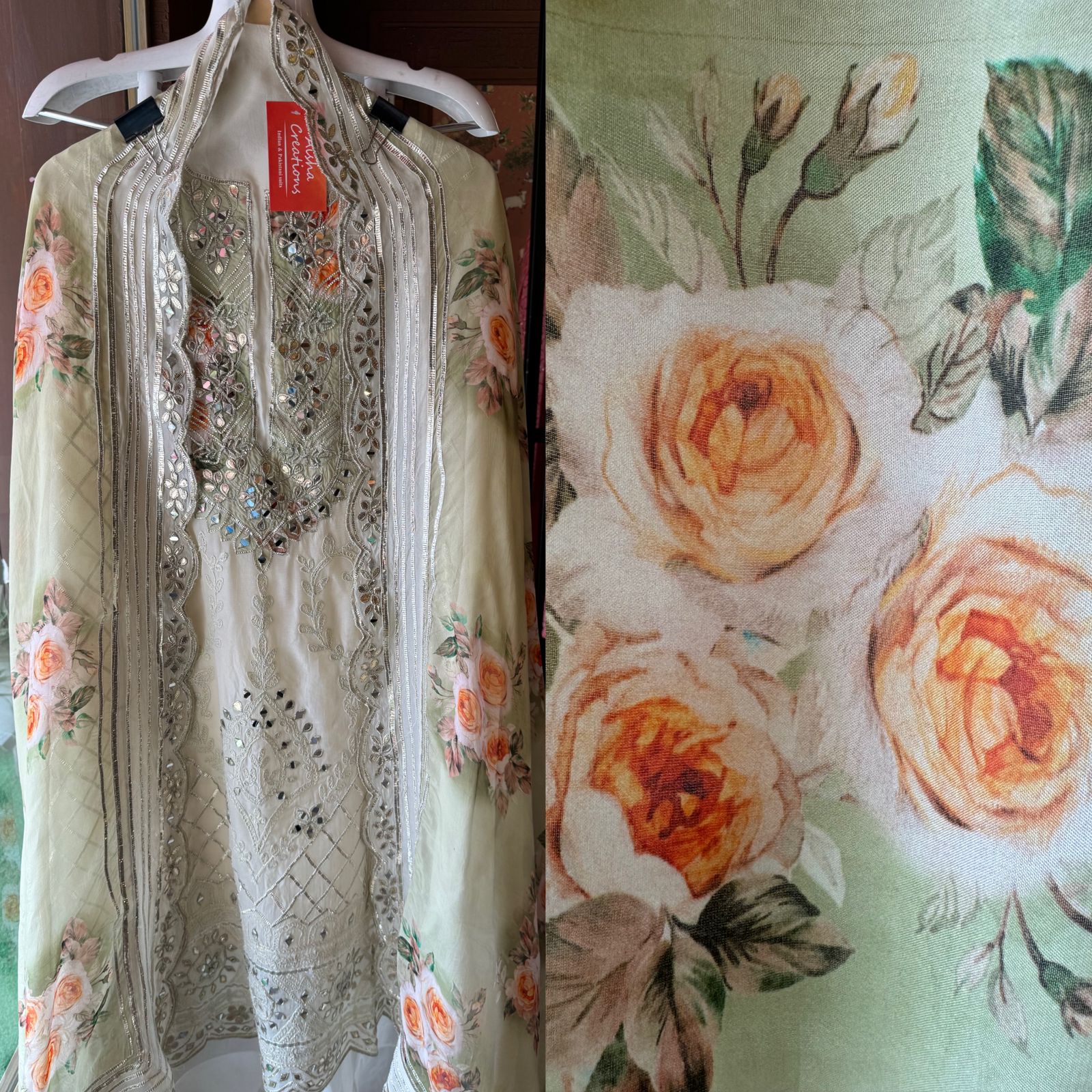 Soft organza Unstitched shirt WITH GOTTA ZARI WORK done on the full shirt front