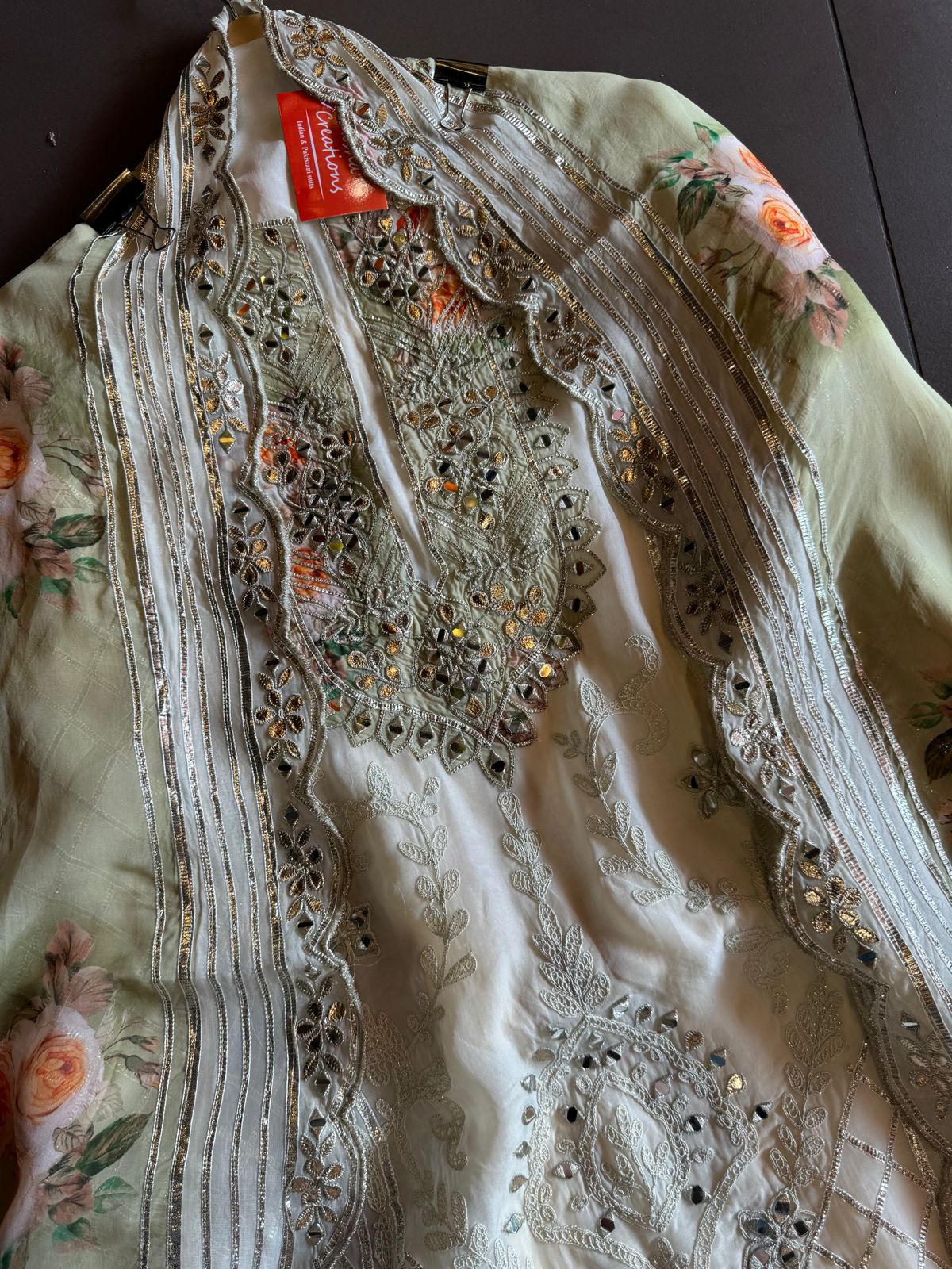 Soft organza Unstitched shirt WITH GOTTA ZARI WORK done on the full shirt front