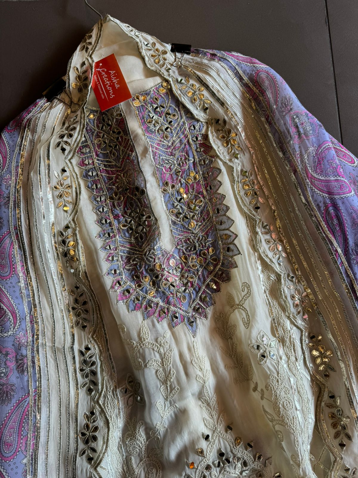 Soft organza Unstitched shirt WITH GOTTA ZARI WORK done on the full shirt front