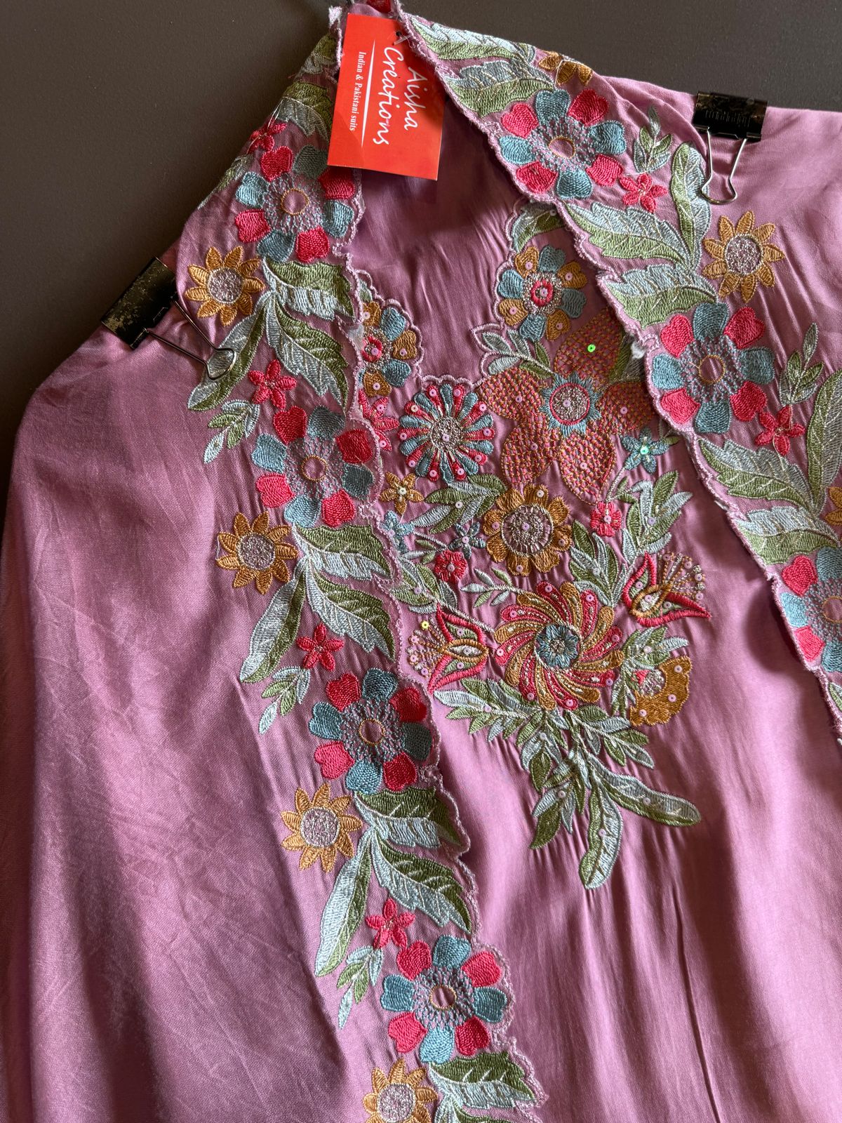 Pure jam cotton Unstitched full size shirt with thread embroidered neckline with sequence highlighting