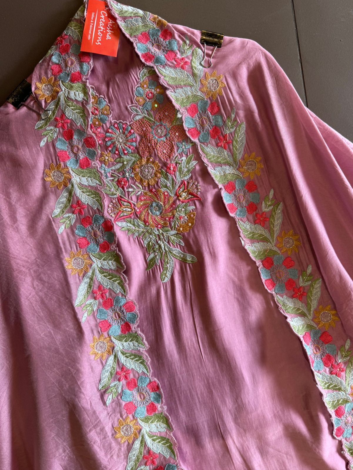 Pure jam cotton Unstitched full size shirt with thread embroidered neckline with sequence highlighting