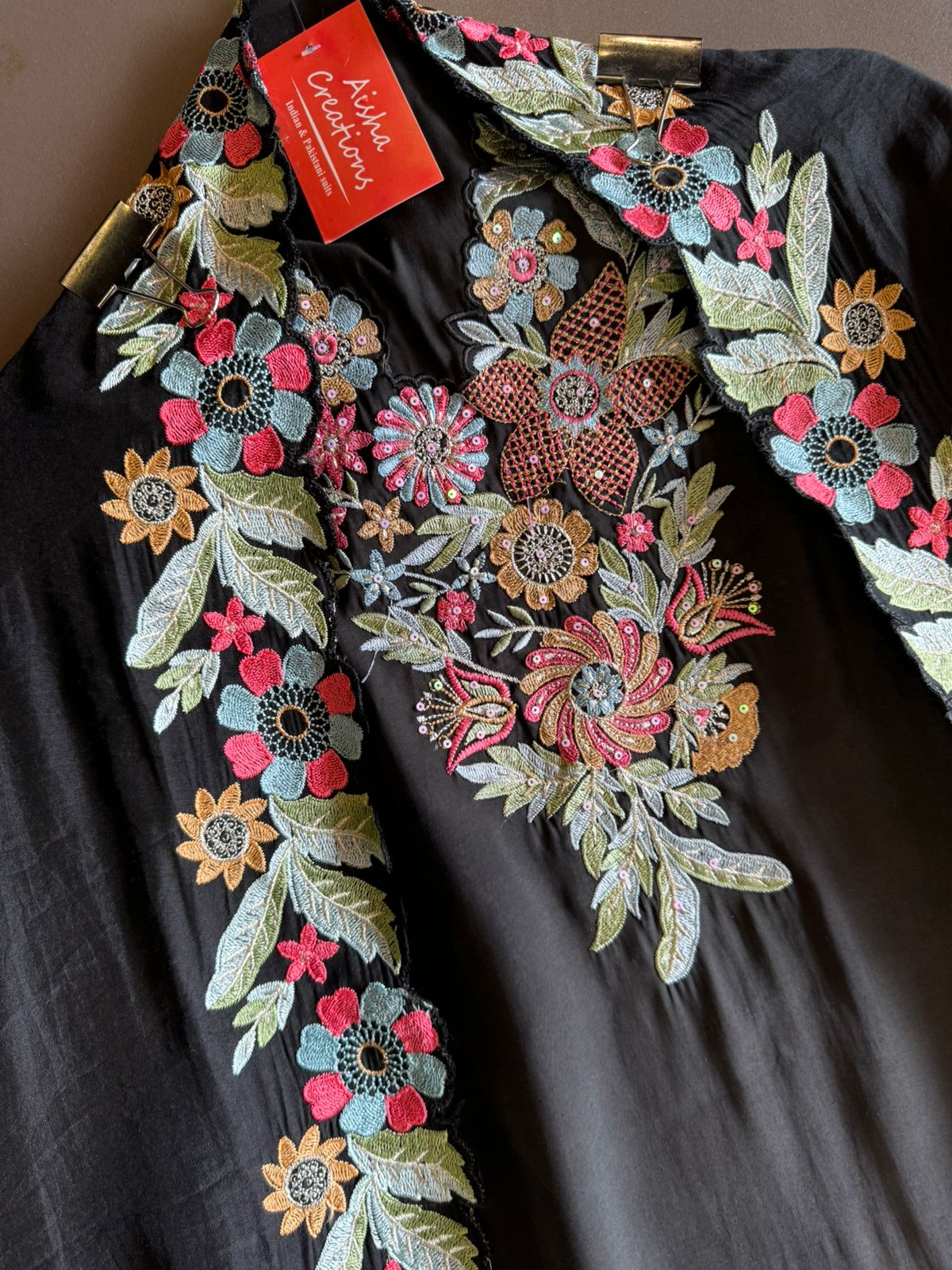 Pure jam cotton Unstitched full size shirt with thread embroidered neckline with sequence highlighting