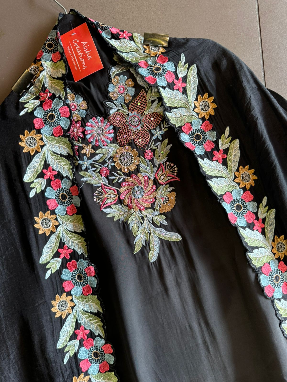 Pure jam cotton Unstitched full size shirt with thread embroidered neckline with sequence highlighting