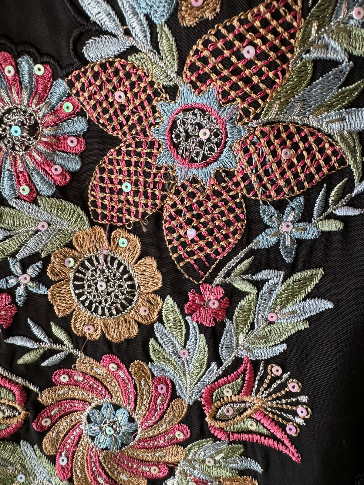 Pure jam cotton Unstitched full size shirt with thread embroidered neckline with sequence highlighting