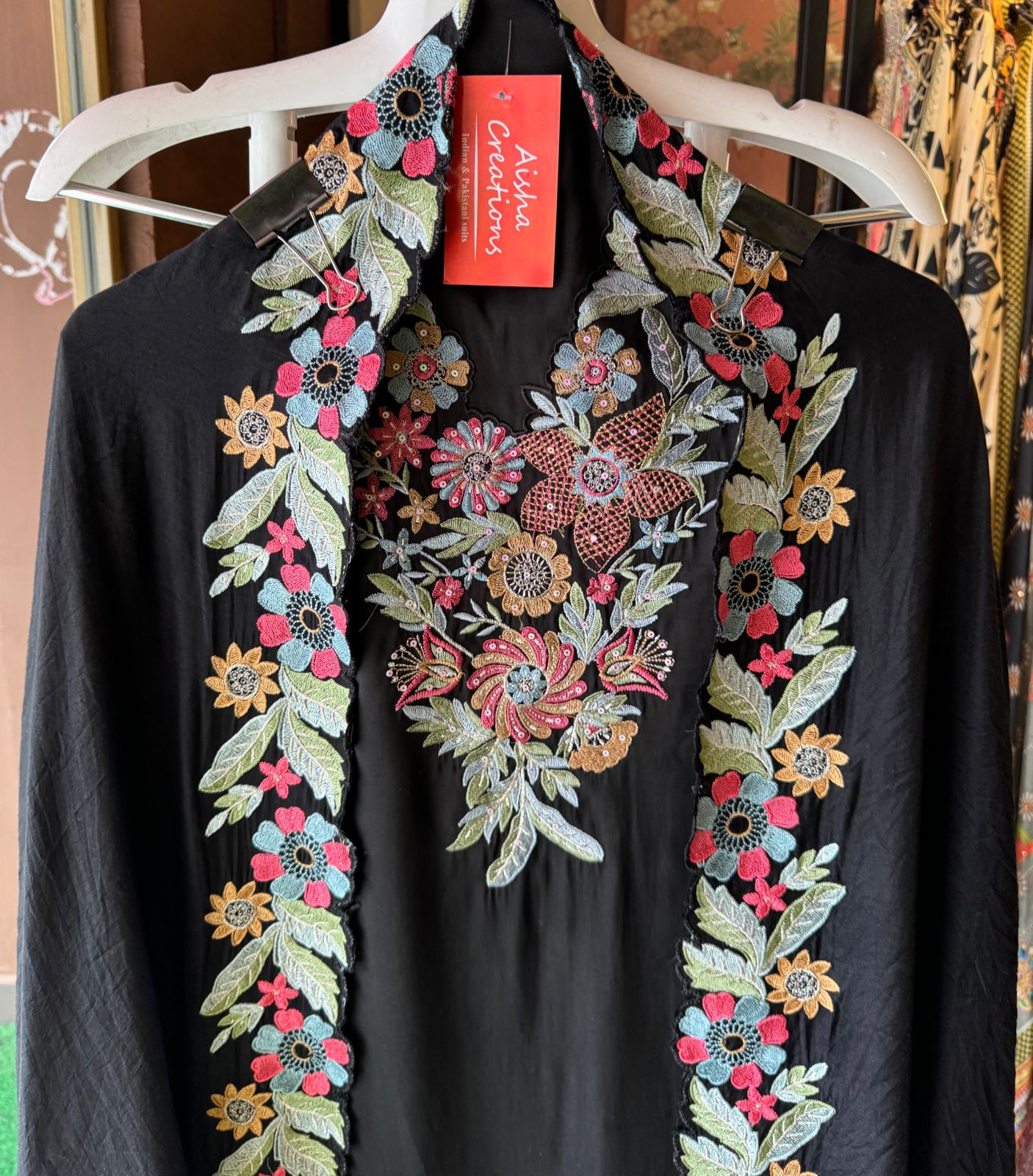 Pure jam cotton Unstitched full size shirt with thread embroidered neckline with sequence highlighting