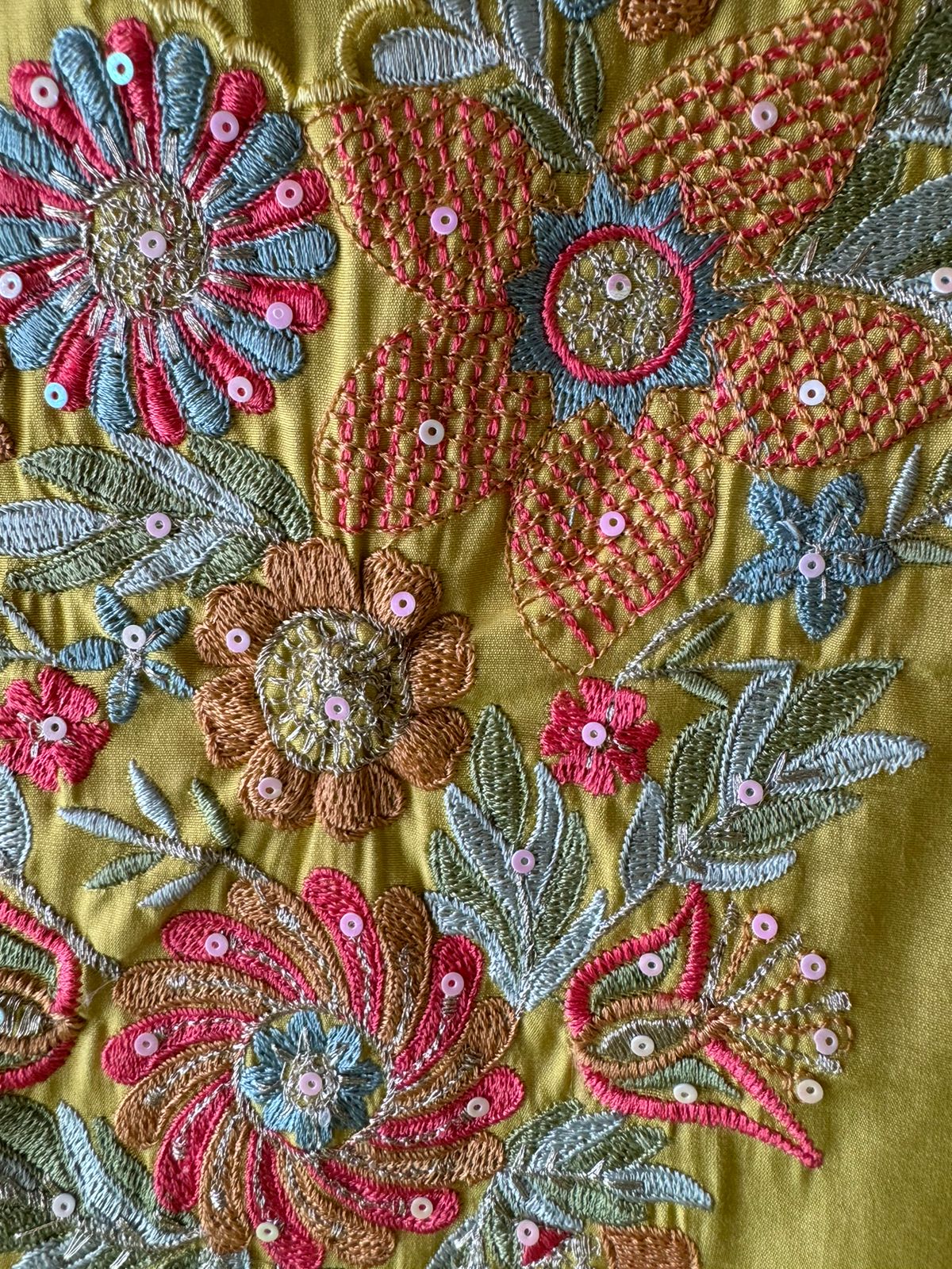 Pure jam cotton Unstitched full size shirt with thread embroidered neckline with sequence highlighting