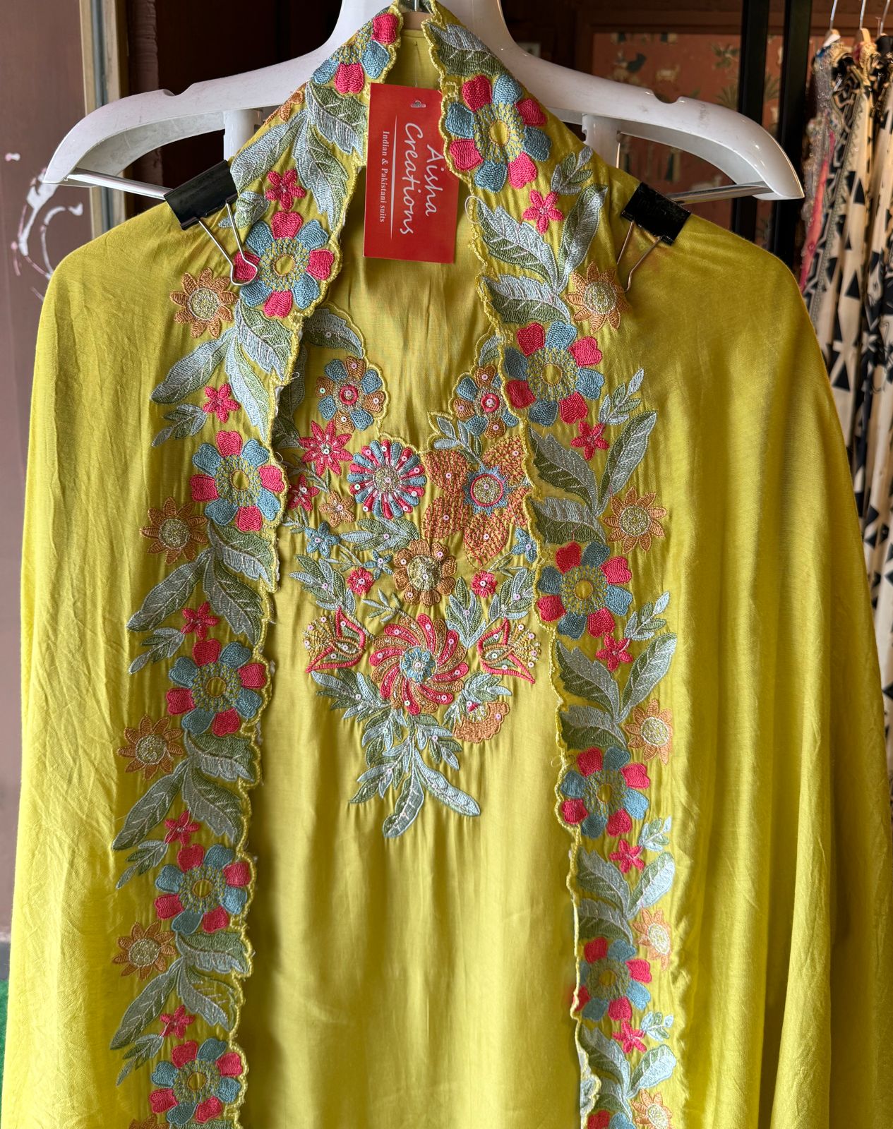 Pure jam cotton Unstitched full size shirt with thread embroidered neckline with sequence highlighting
