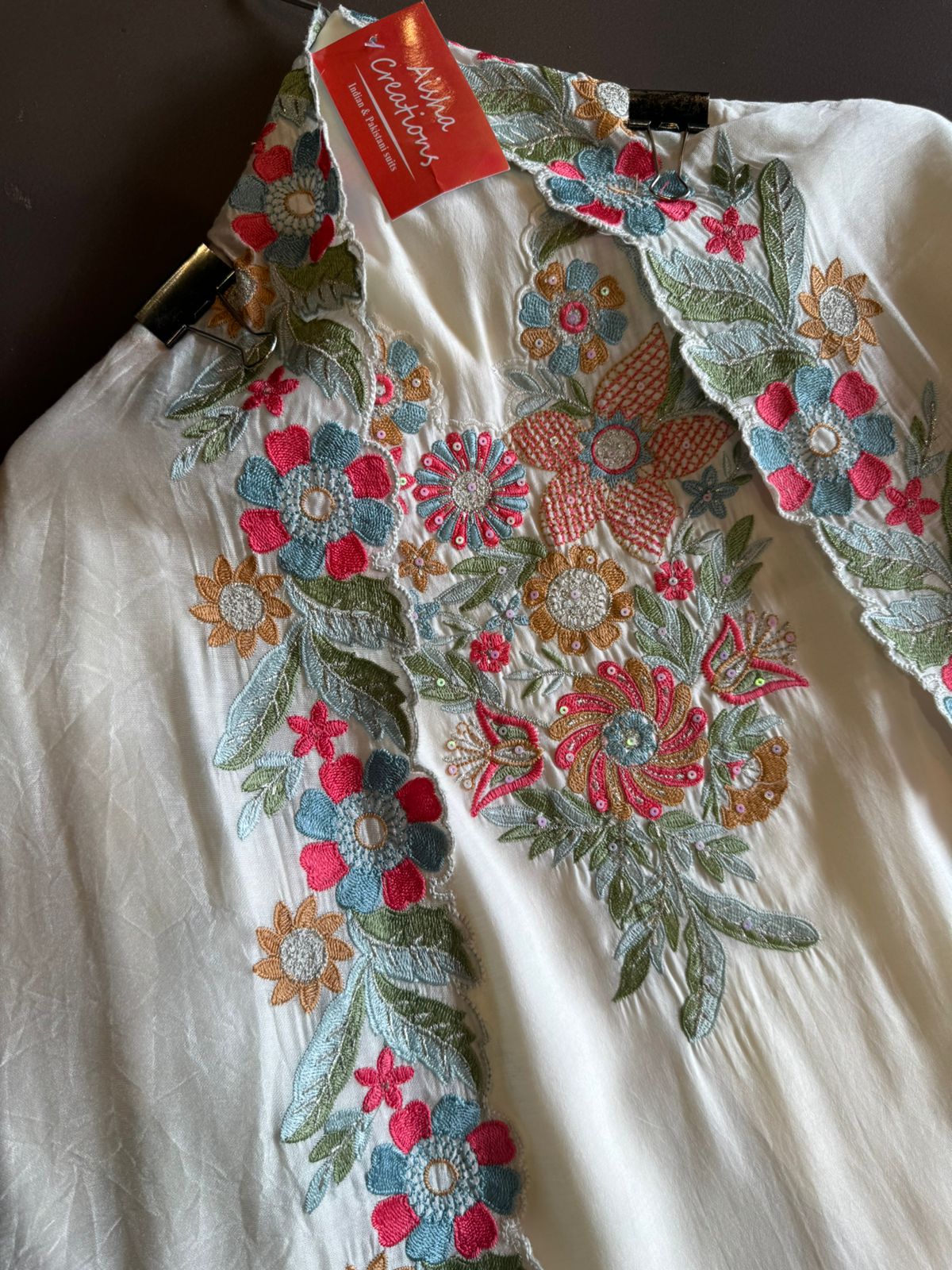 Pure jam cotton Unstitched full size shirt with thread embroidered neckline with sequence highlighting