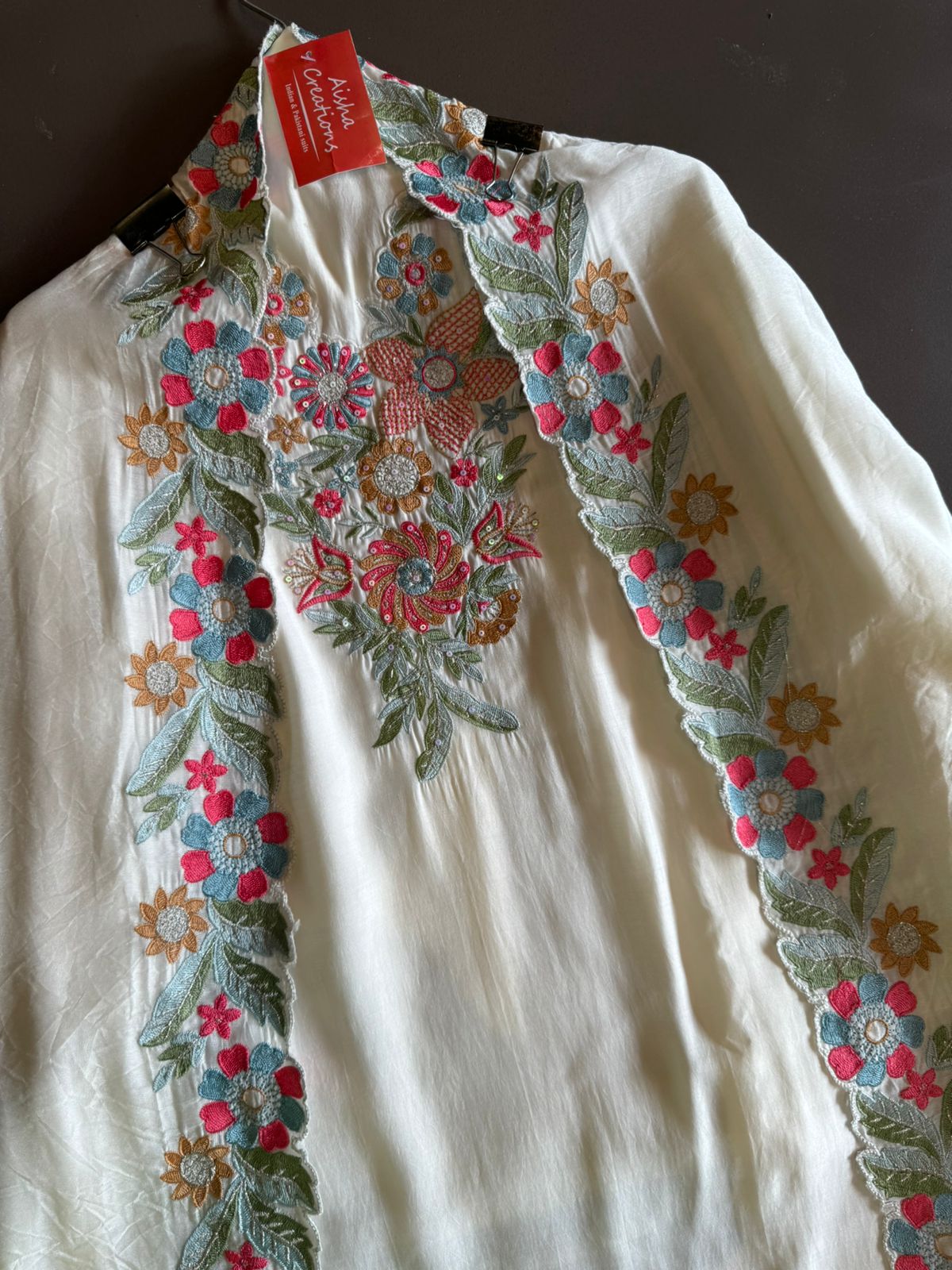 Pure jam cotton Unstitched full size shirt with thread embroidered neckline with sequence highlighting