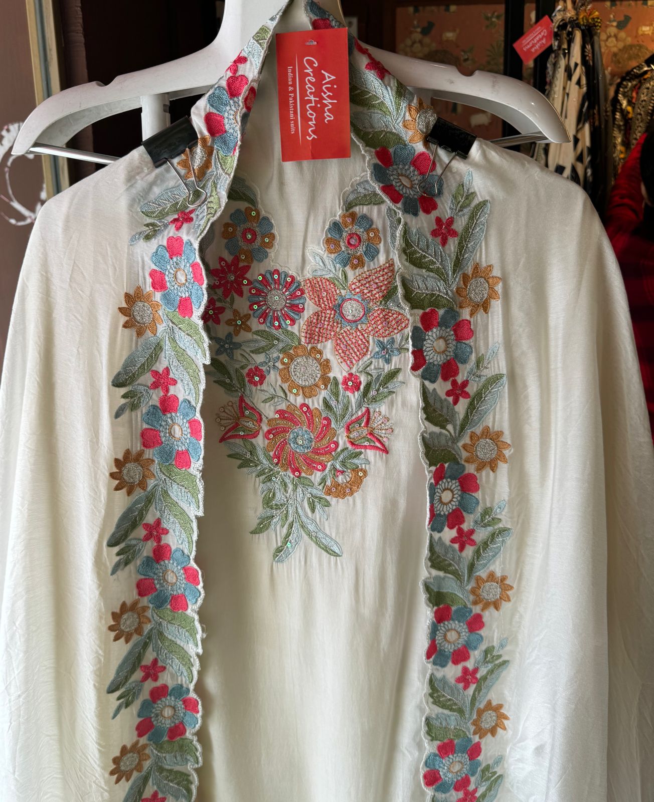 Pure jam cotton Unstitched full size shirt with thread embroidered neckline with sequence highlighting