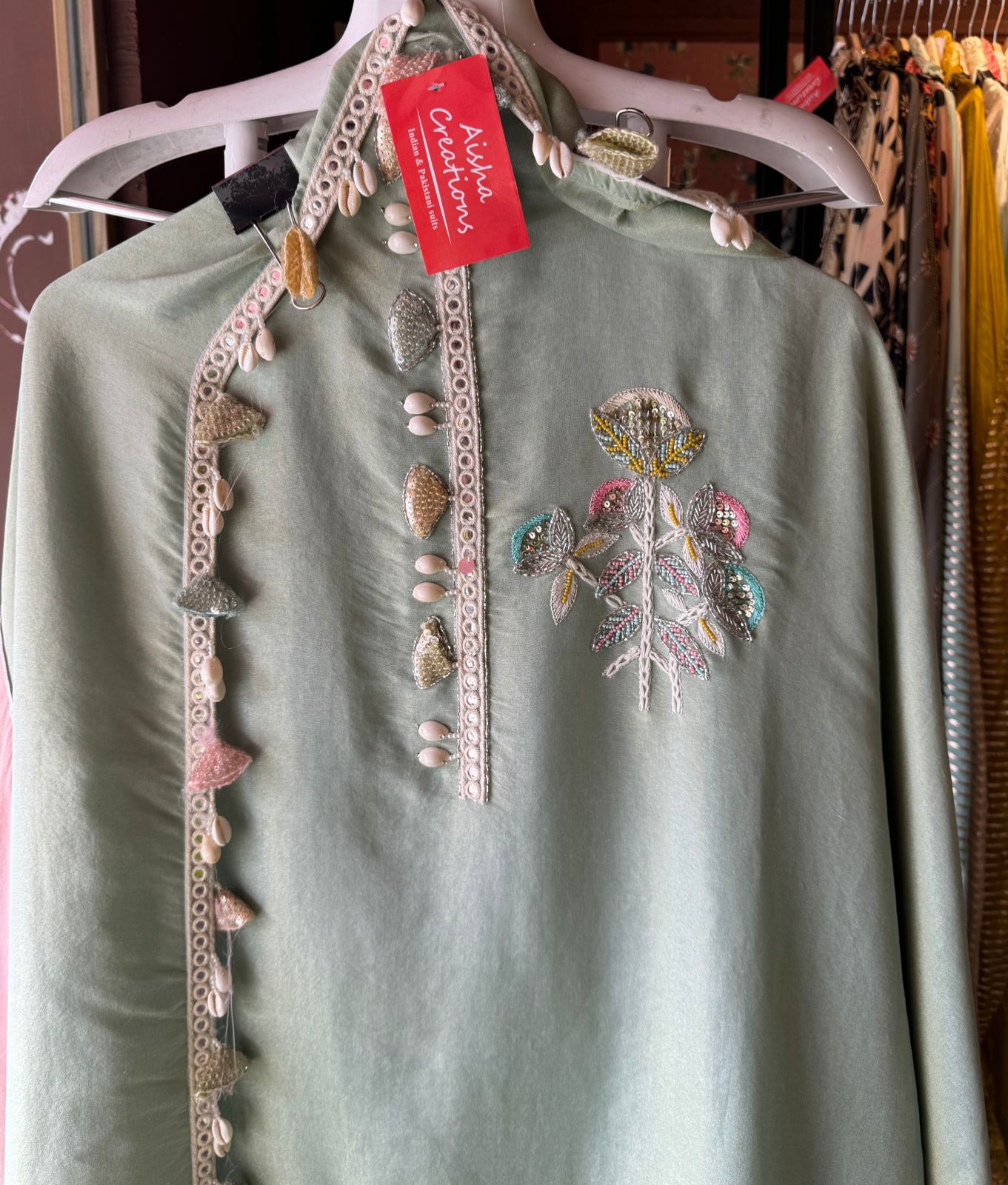 Unstitched full size shirt with very pretty Neckwork with lacework