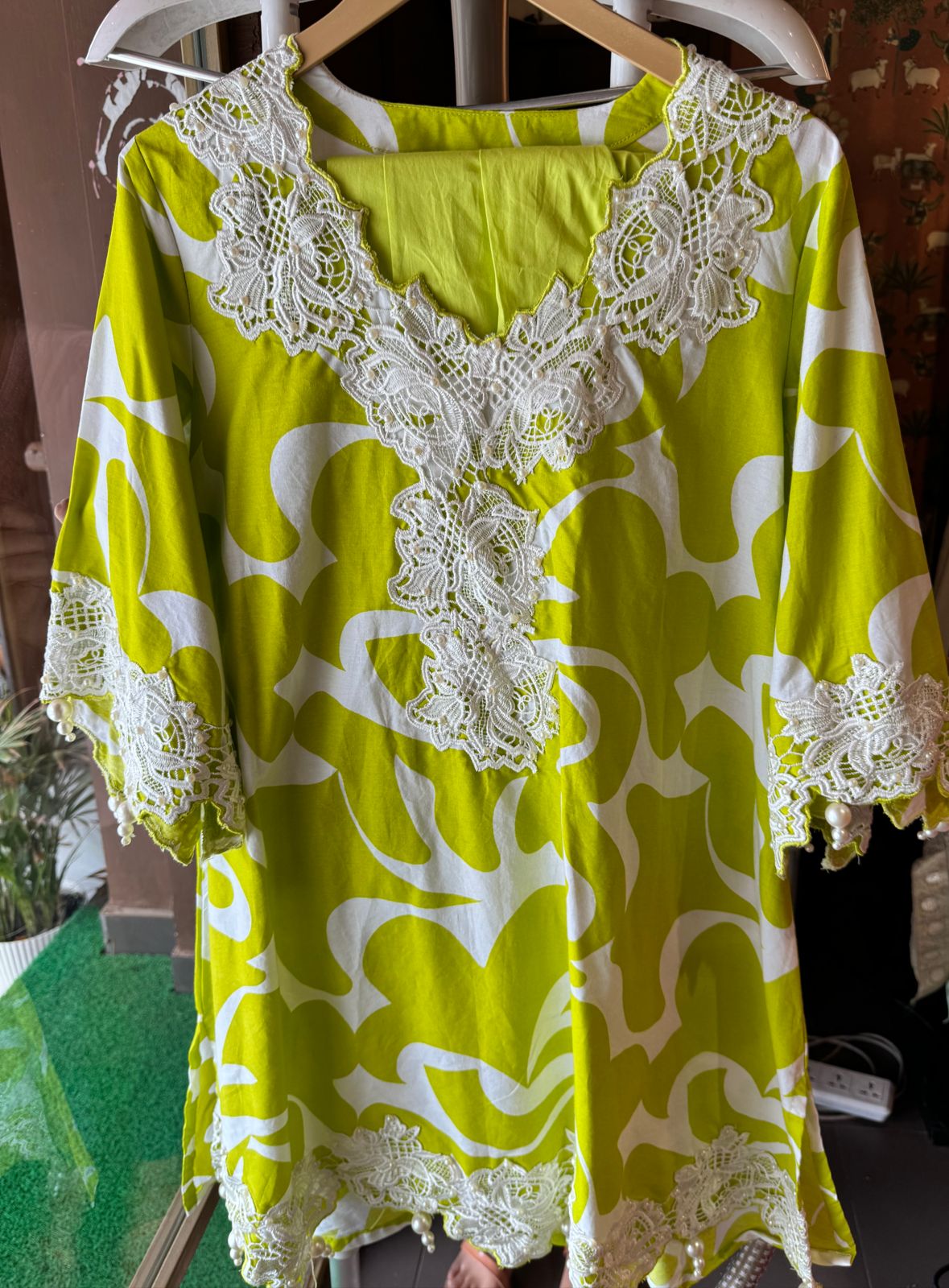 Pure cotton printed Kurta , Looser and A Pattern with beautiful Cutwork cotton crochia lacework