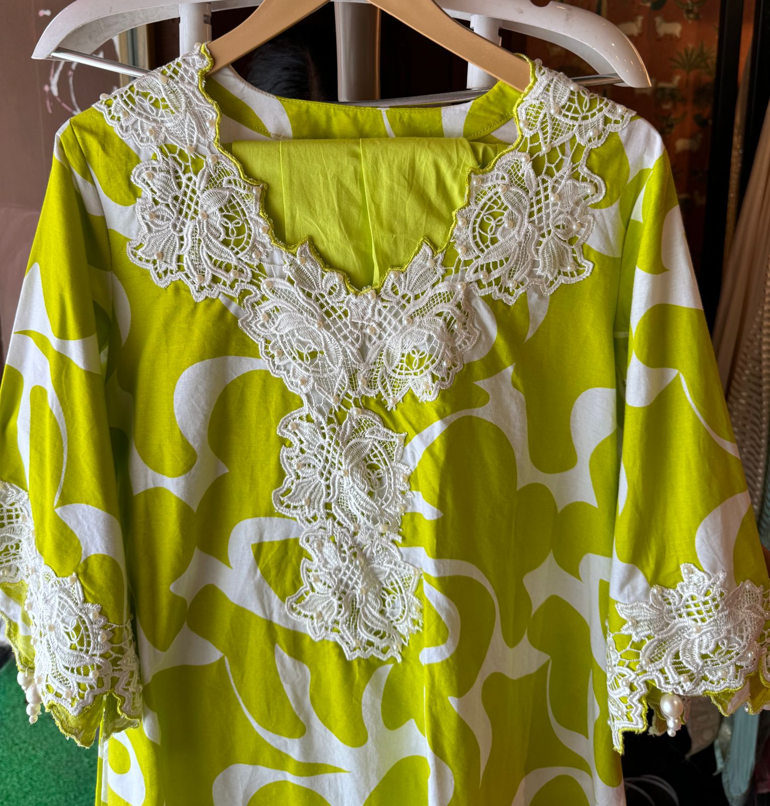 Pure cotton printed Kurta , Looser and A Pattern with beautiful Cutwork cotton crochia lacework