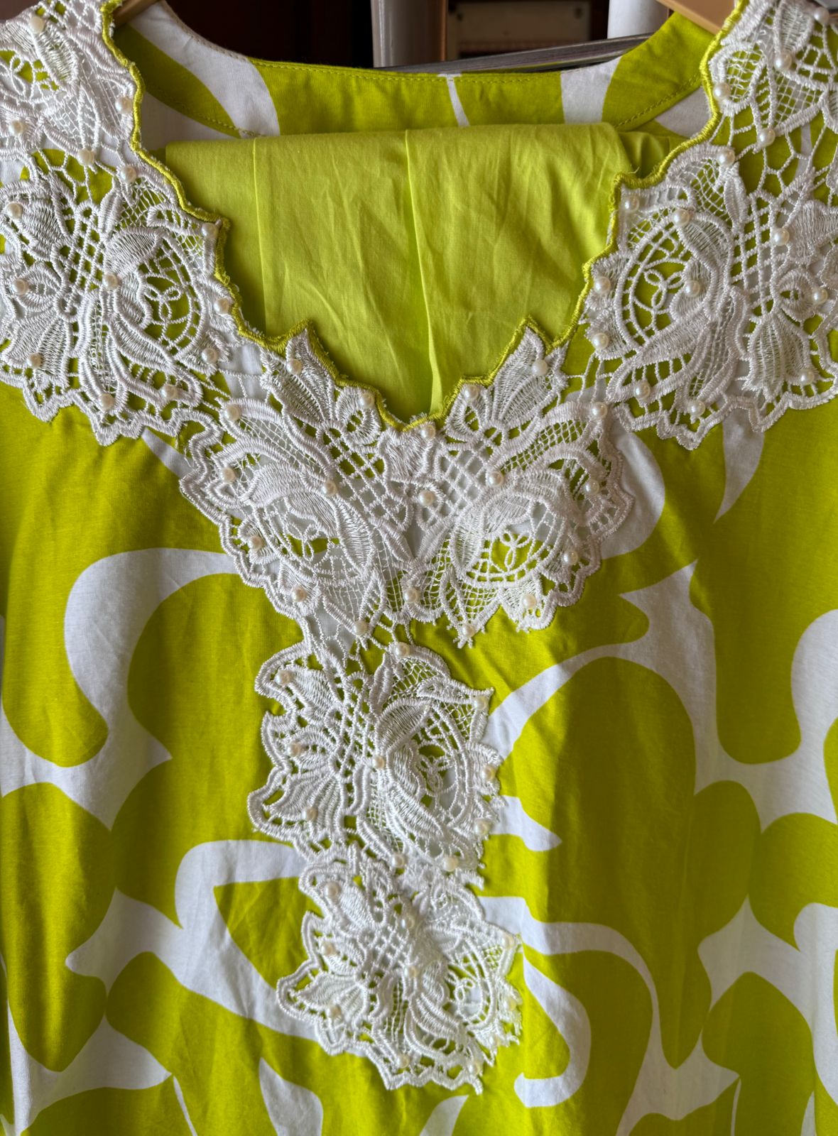 Pure cotton printed Kurta , Looser and A Pattern with beautiful Cutwork cotton crochia lacework