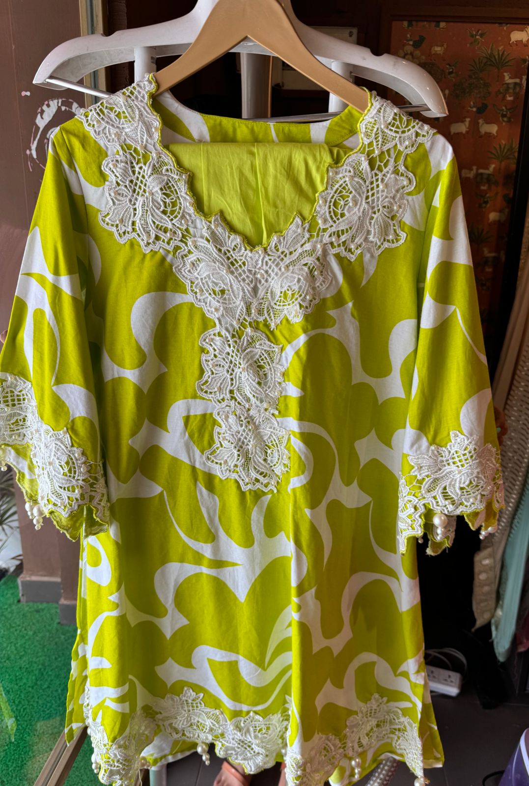 Pure cotton printed Kurta , Looser and A Pattern with beautiful Cutwork cotton crochia lacework